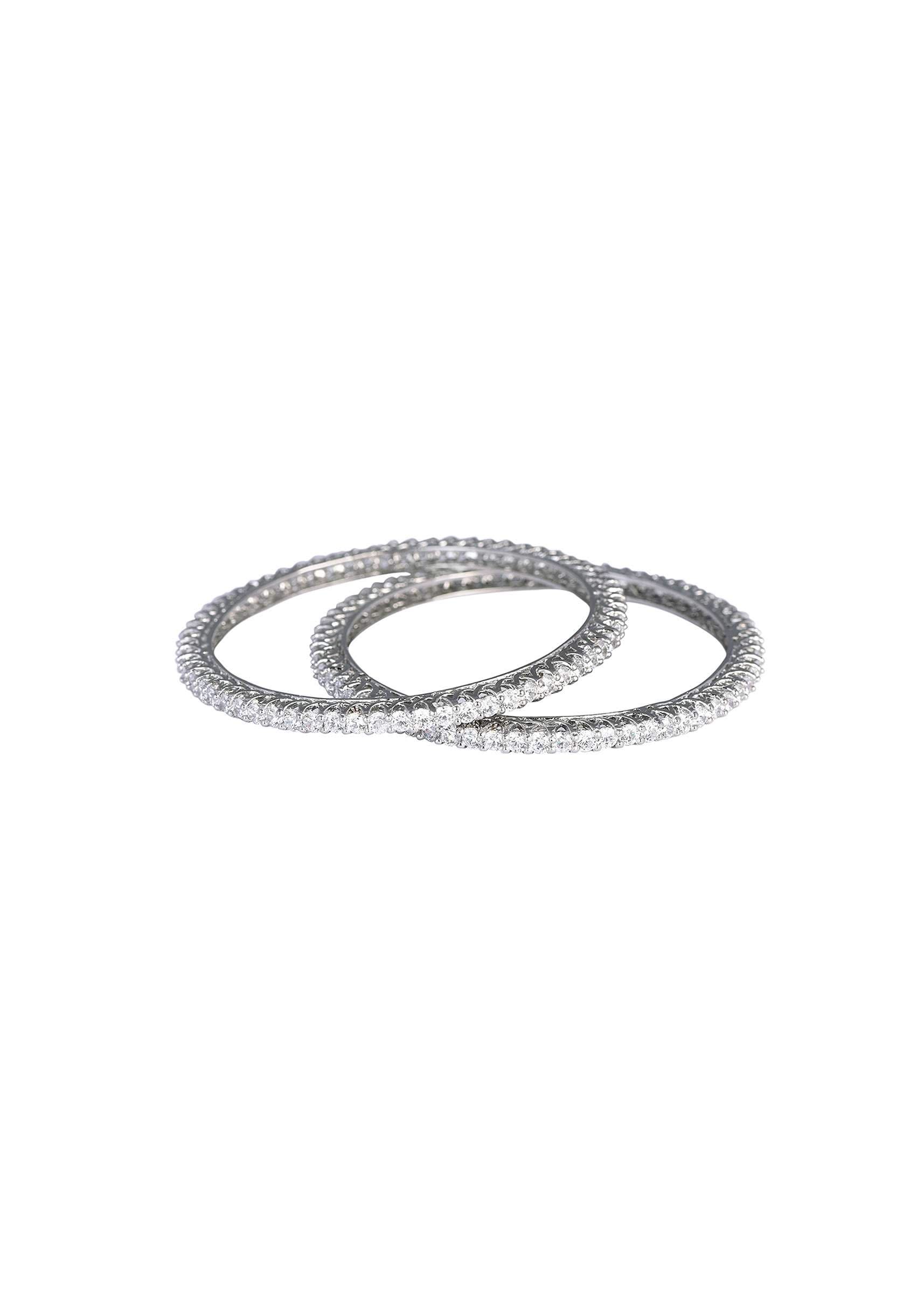 92.5 Sterling Silver Bangles With Studded Zirconia Stones Set of 2 - Image 7