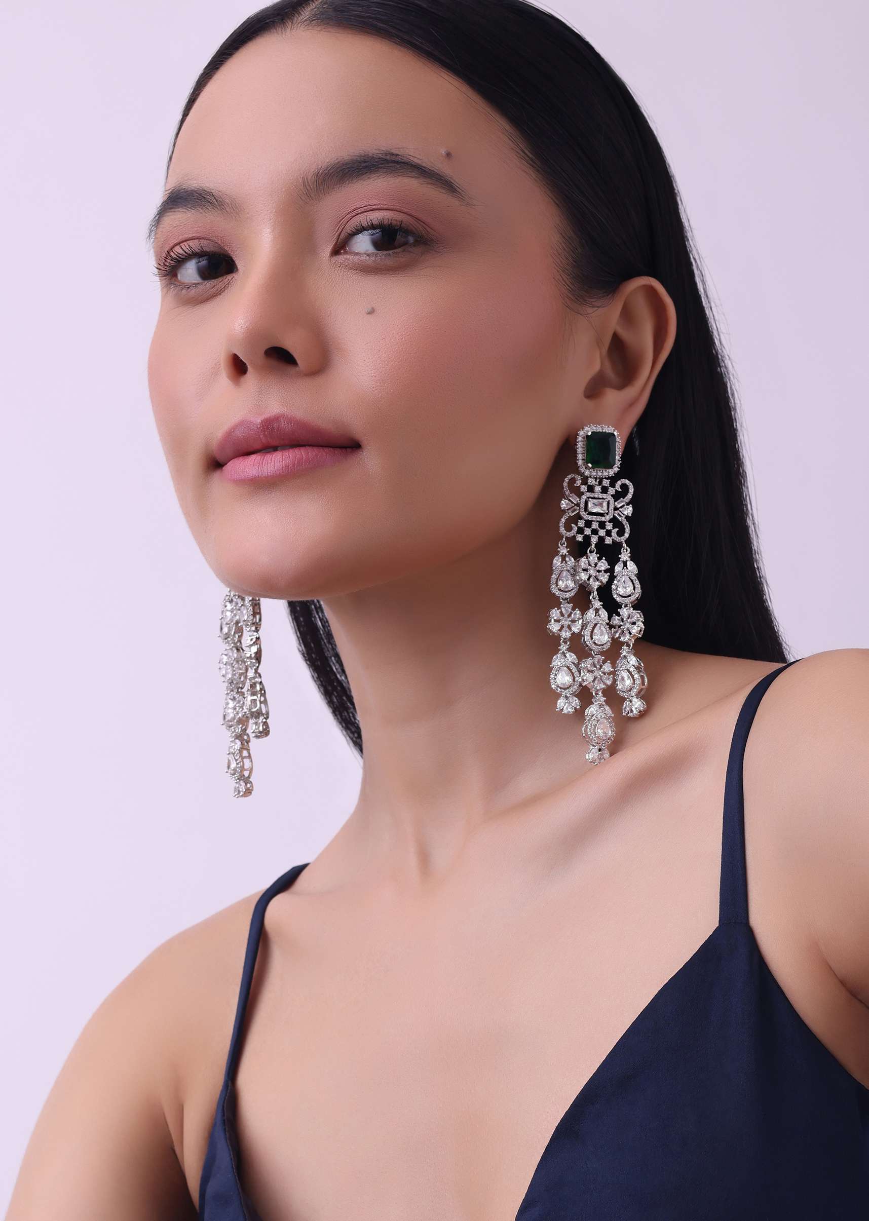 92.5 Sterling Silver Danglers Studded With Sapphire