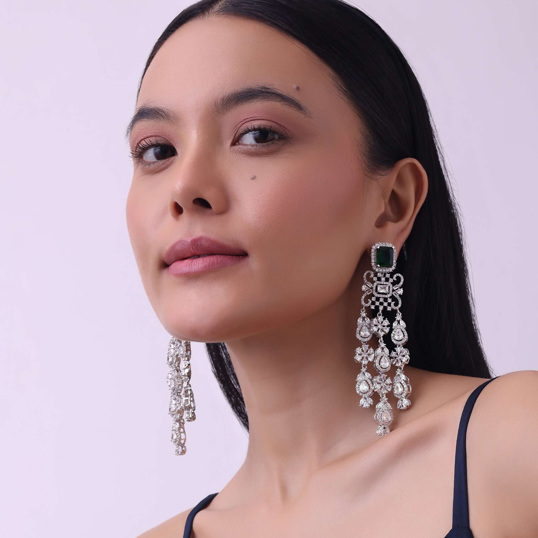 92.5 Sterling Silver Danglers Studded With Sapphire - Image 2