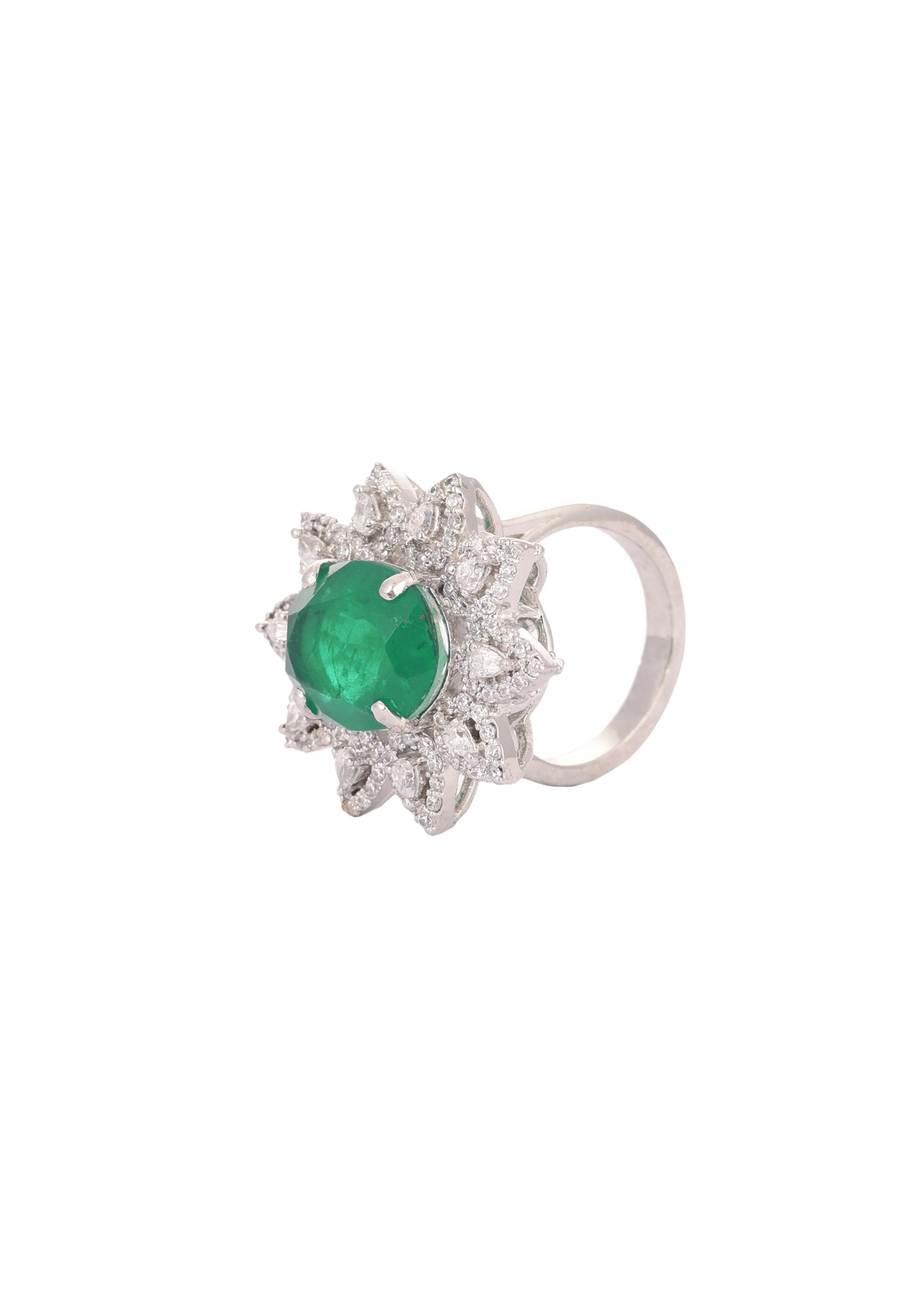 92.5 Sterling Silver Floral Ring Embedded with Green Emerald - Image 4