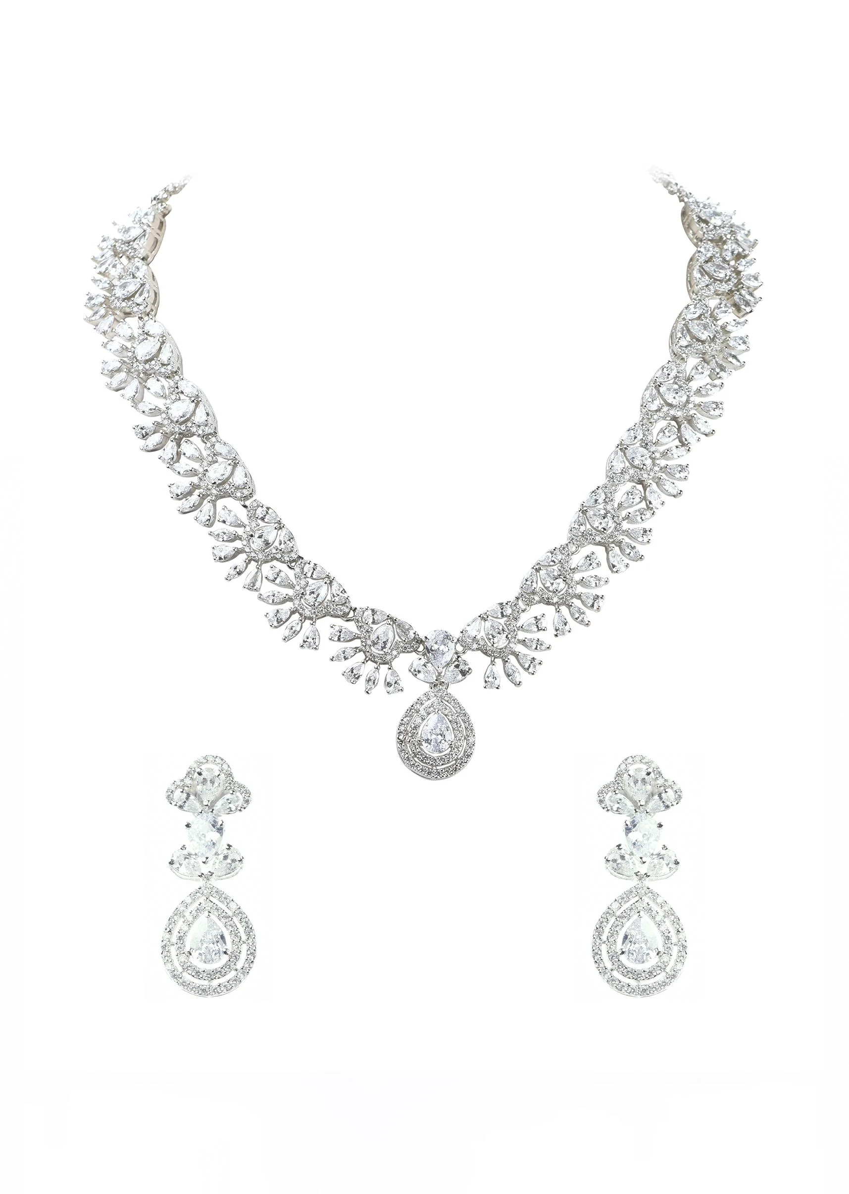 92.5 Sterling Silver Necklace And Earring Set Studded With Uncut Diamonds - Image 3