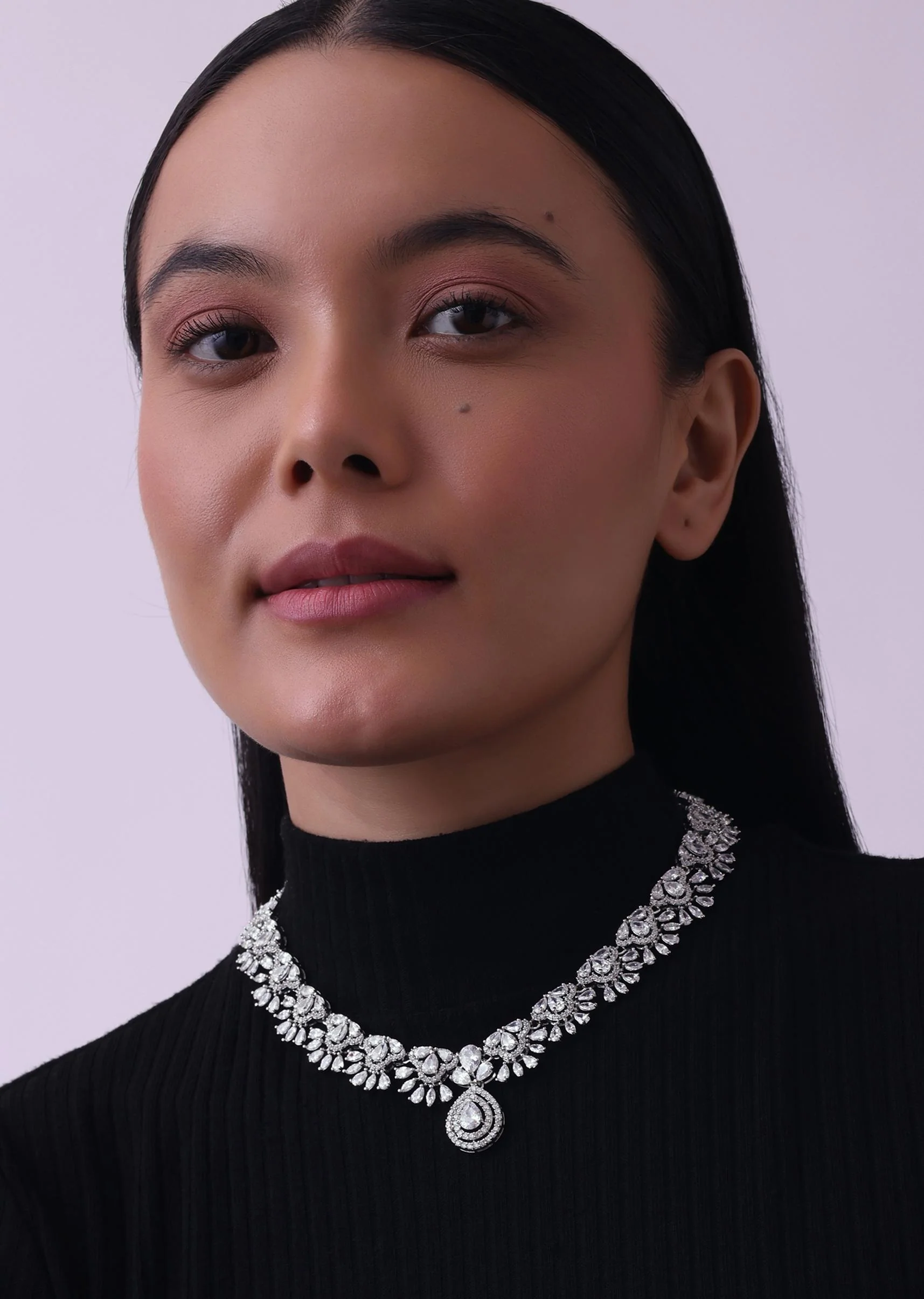 92.5 Sterling Silver Necklace And Earring Set Studded With Uncut Diamonds - Image 4