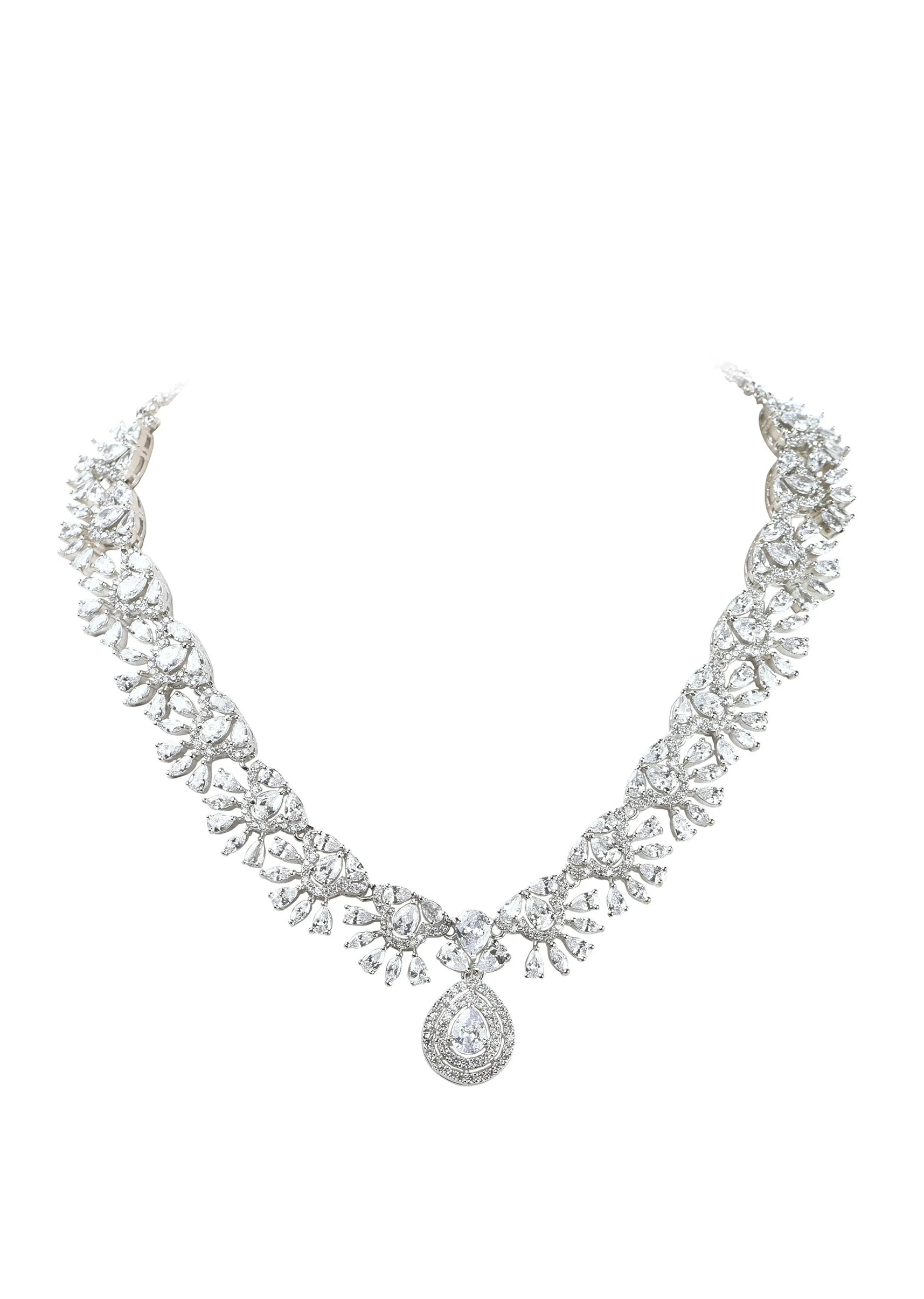 92.5 Sterling Silver Necklace And Earring Set Studded With Uncut Diamonds - Image 5