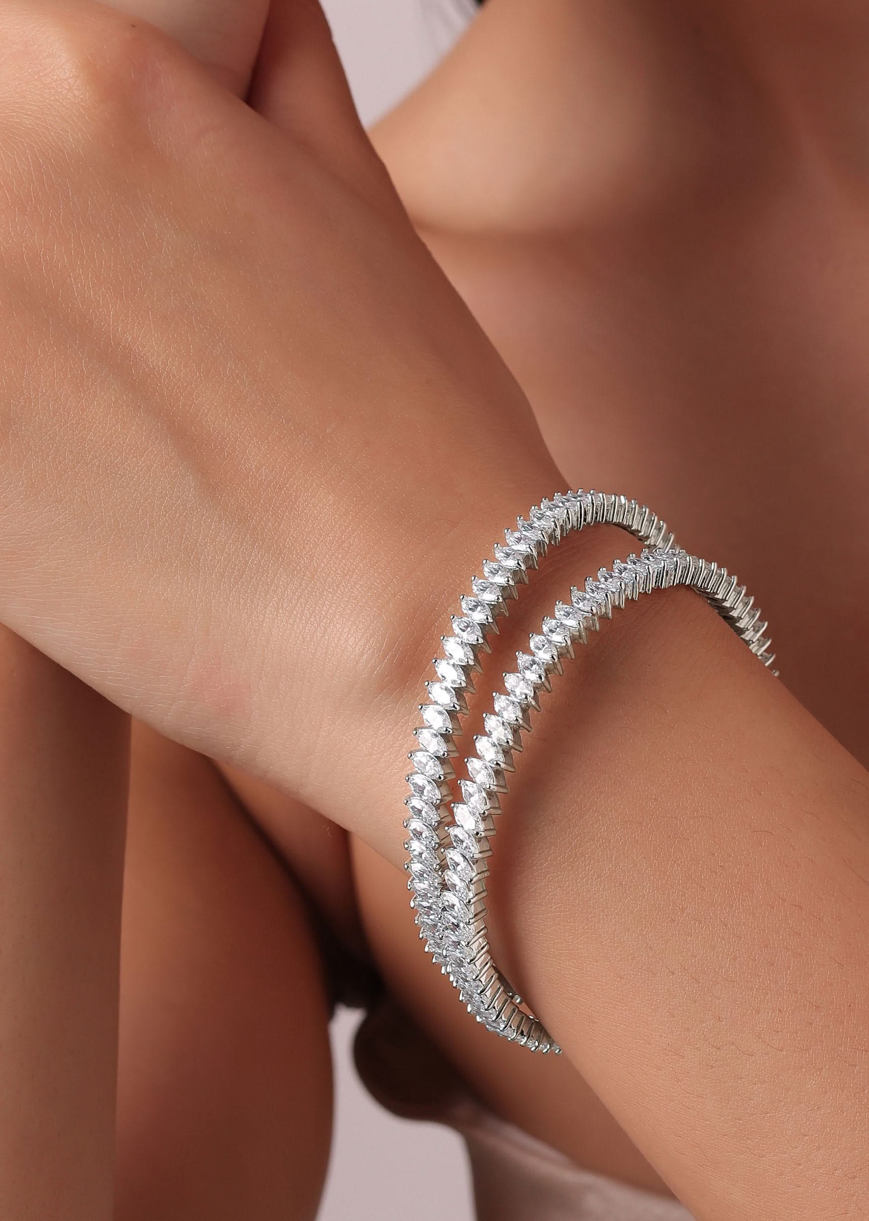 92.5 Sterling Silver White Zirconia Bangles Set of 2 - Image 2