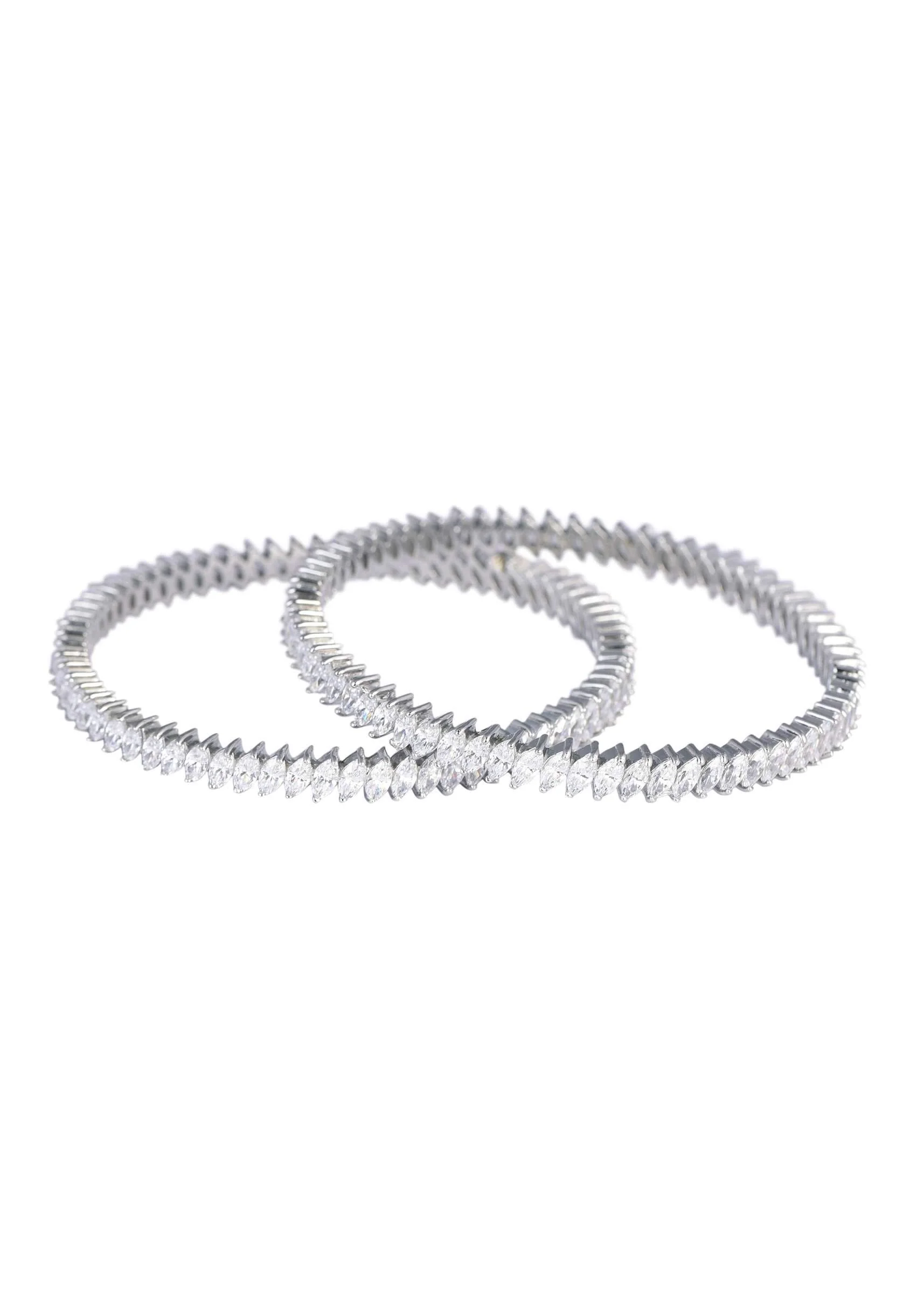 92.5 Sterling Silver White Zirconia Bangles Set of 2 - Image 3