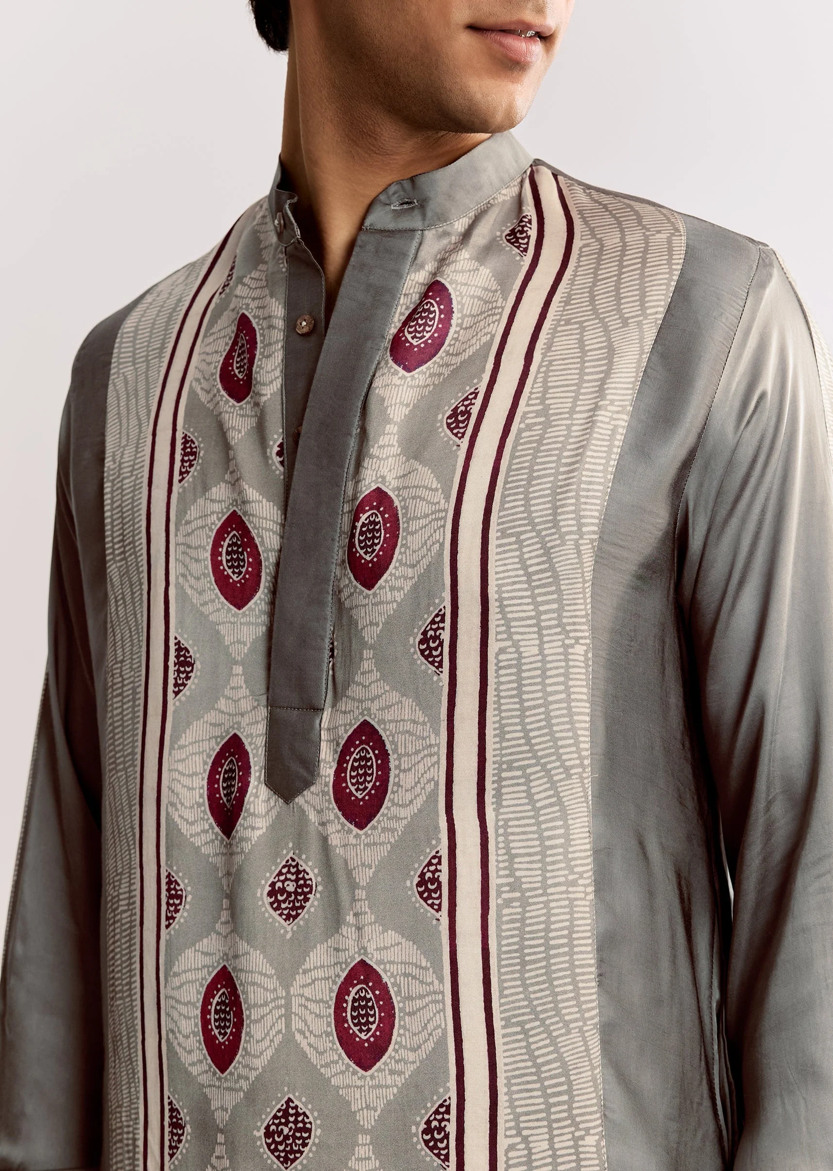 Ajrakh Printed Silk Kurta Set In Silk - Image 3