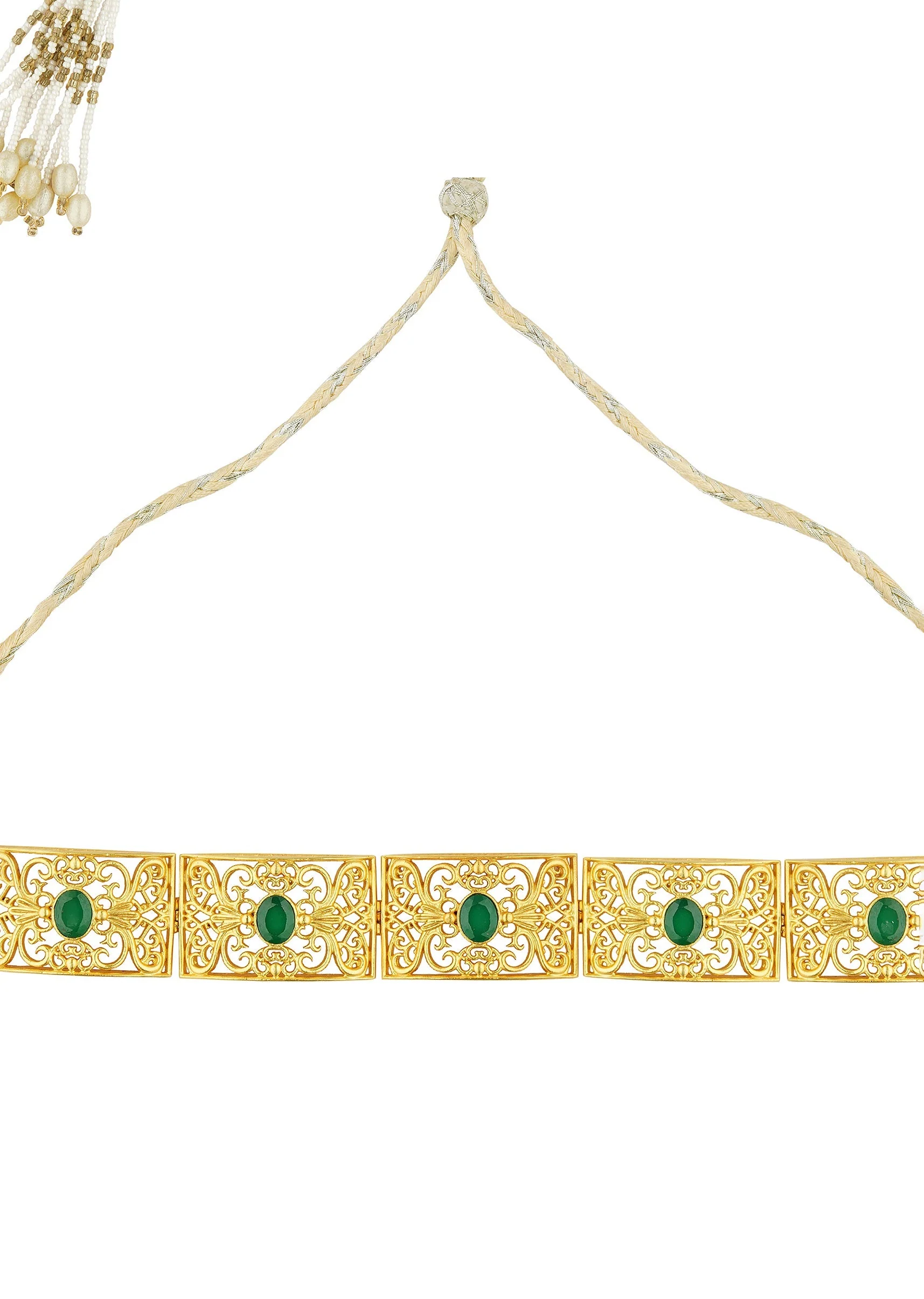 Antique Gold Choker Necklace With Green Zircon Stones - Image 2
