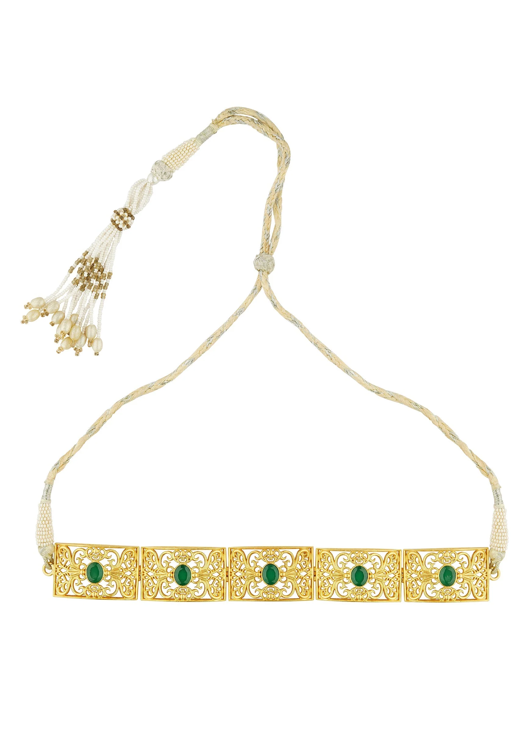 Antique Gold Choker Necklace With Green Zircon Stones - Image 3
