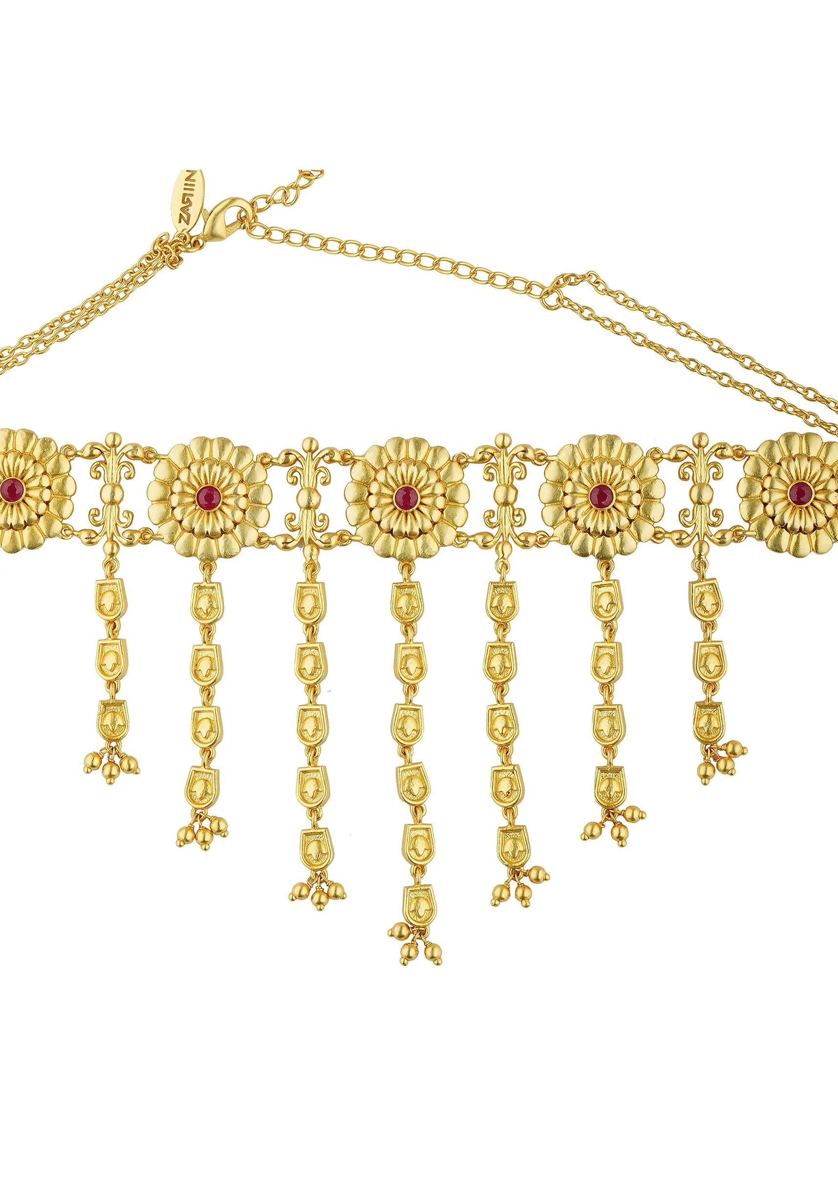 Antique Gold Floral Choker Necklace With Zircon Accents - Image 2
