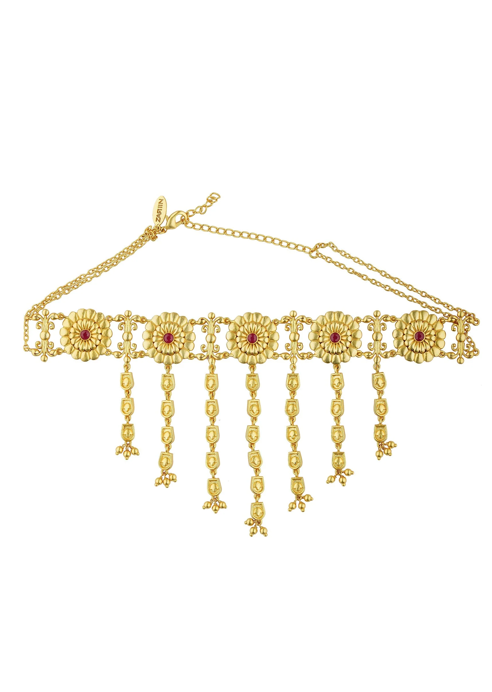 Antique Gold Floral Choker Necklace With Zircon Accents - Image 3