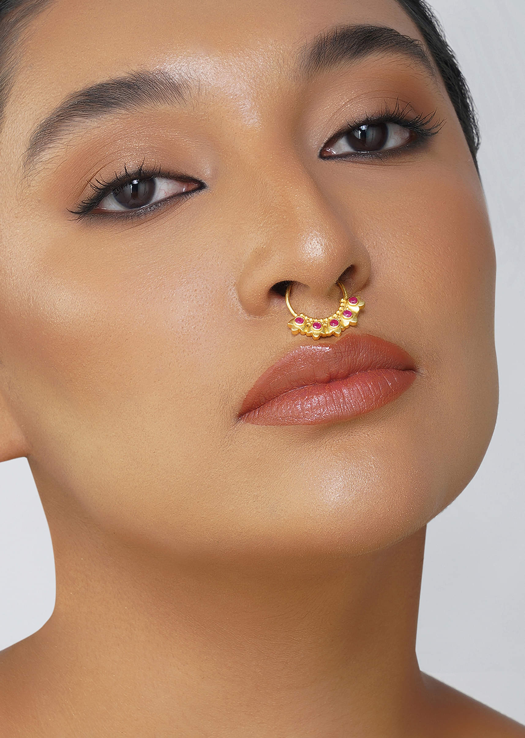 Antique Gold Nath With Lotus Inspired Design