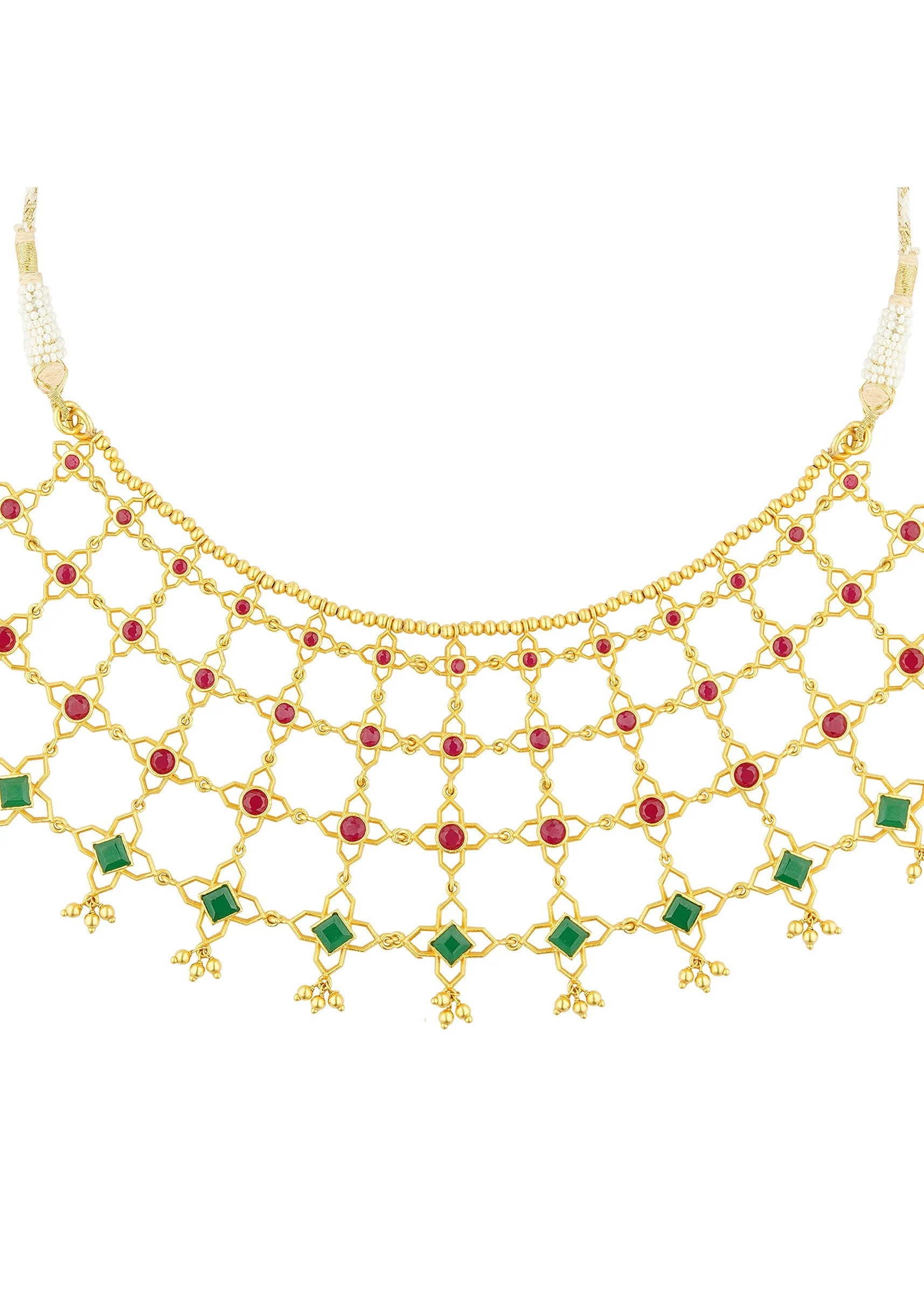 Antique Gold Necklace With Green Zircon Details - Image 2