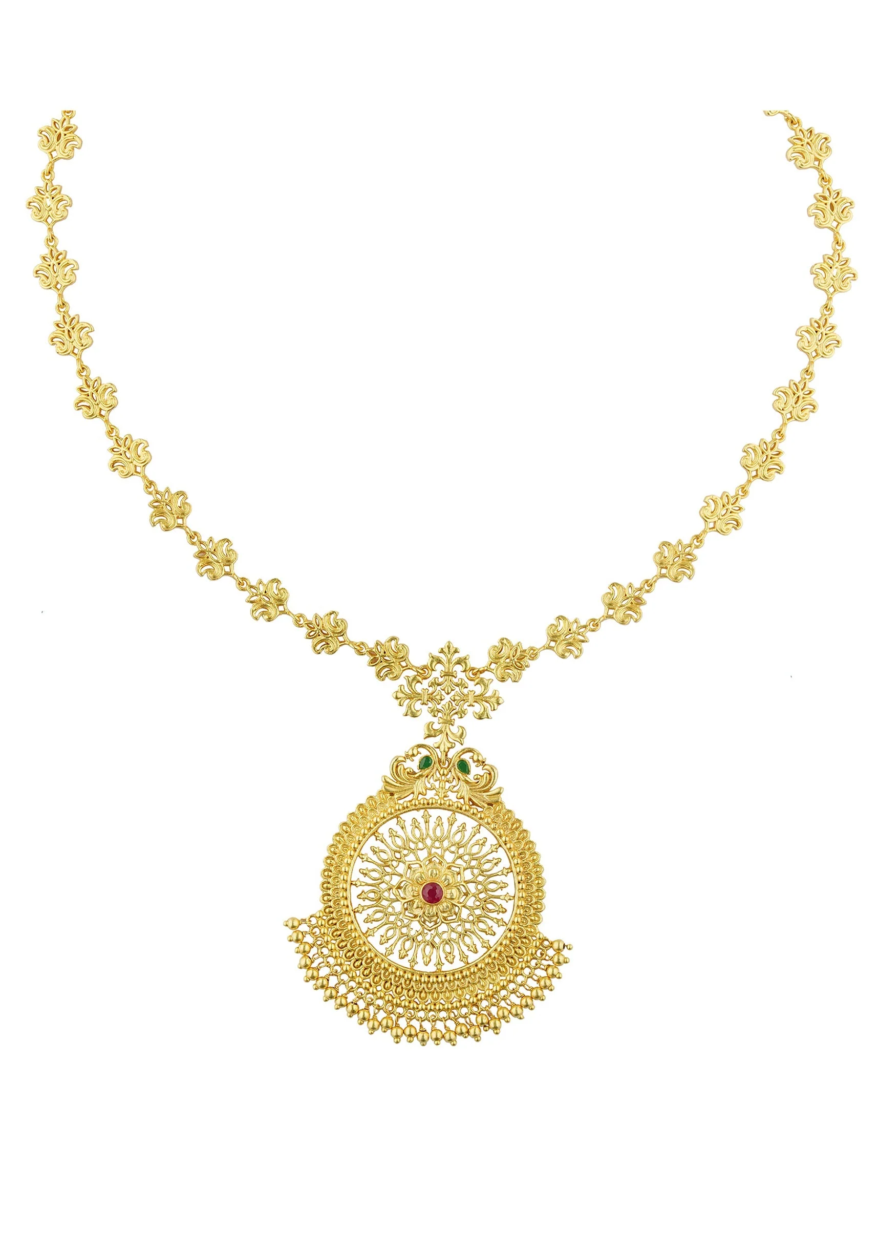 Antique Gold Pendant Necklace With Traditional Chola Inspired Design - Image 2