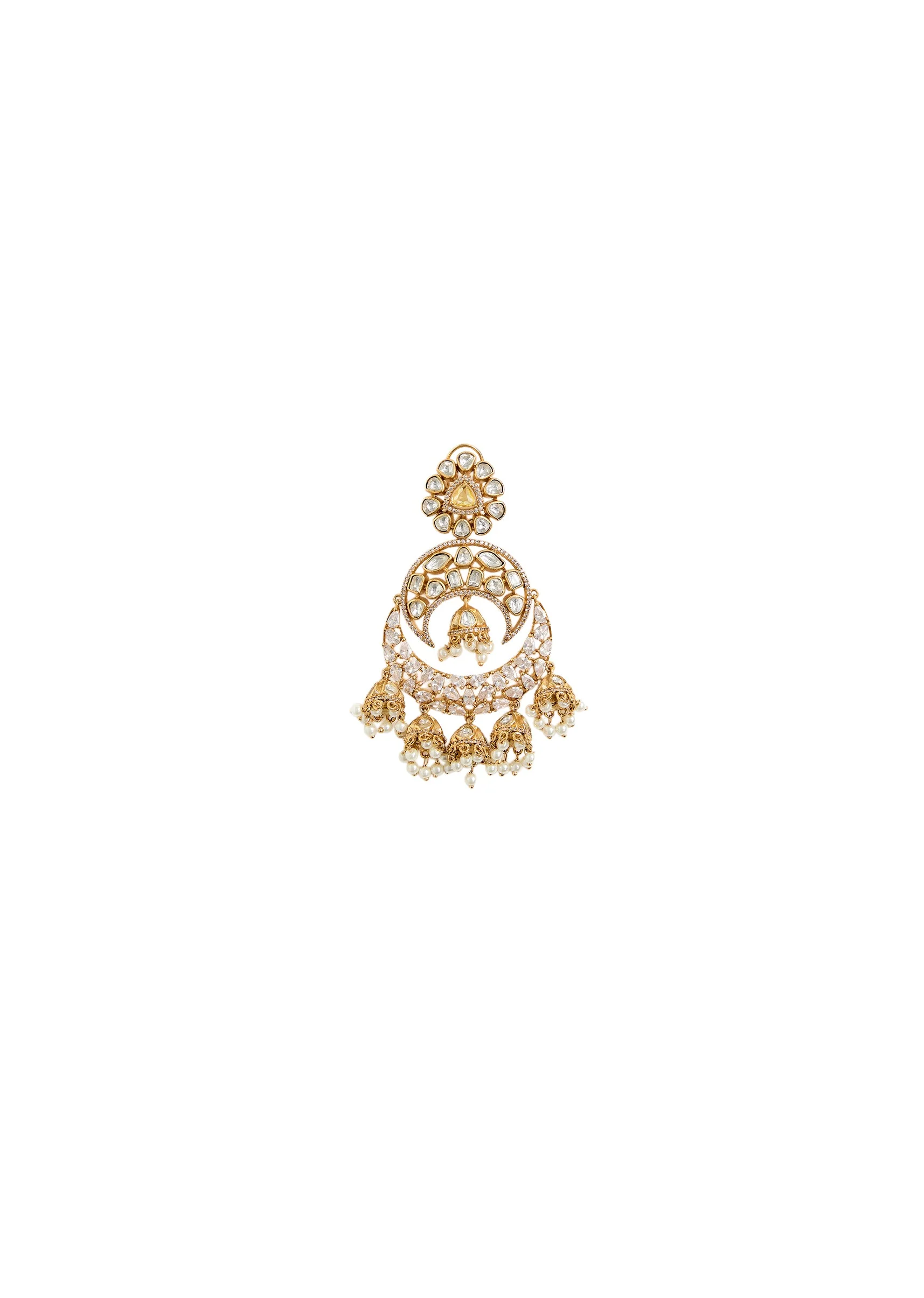 Antique Gold-Plated Statement Jhumka Earrings - Image 3