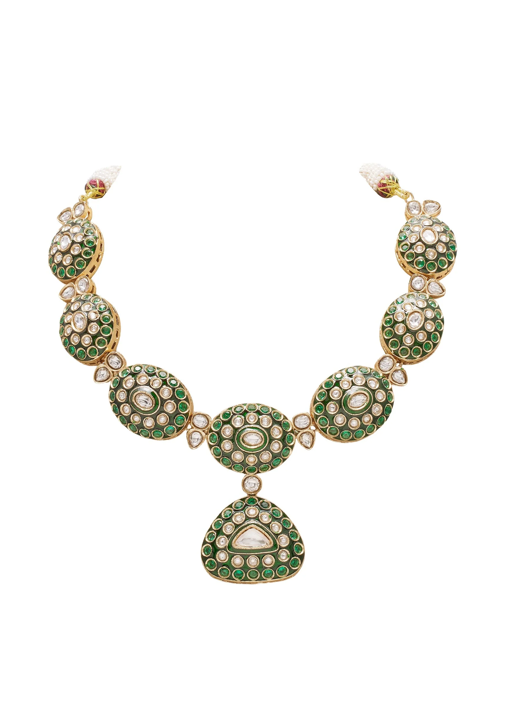 Antique Green And Gold Kundan Polki Necklace Set - Image 3