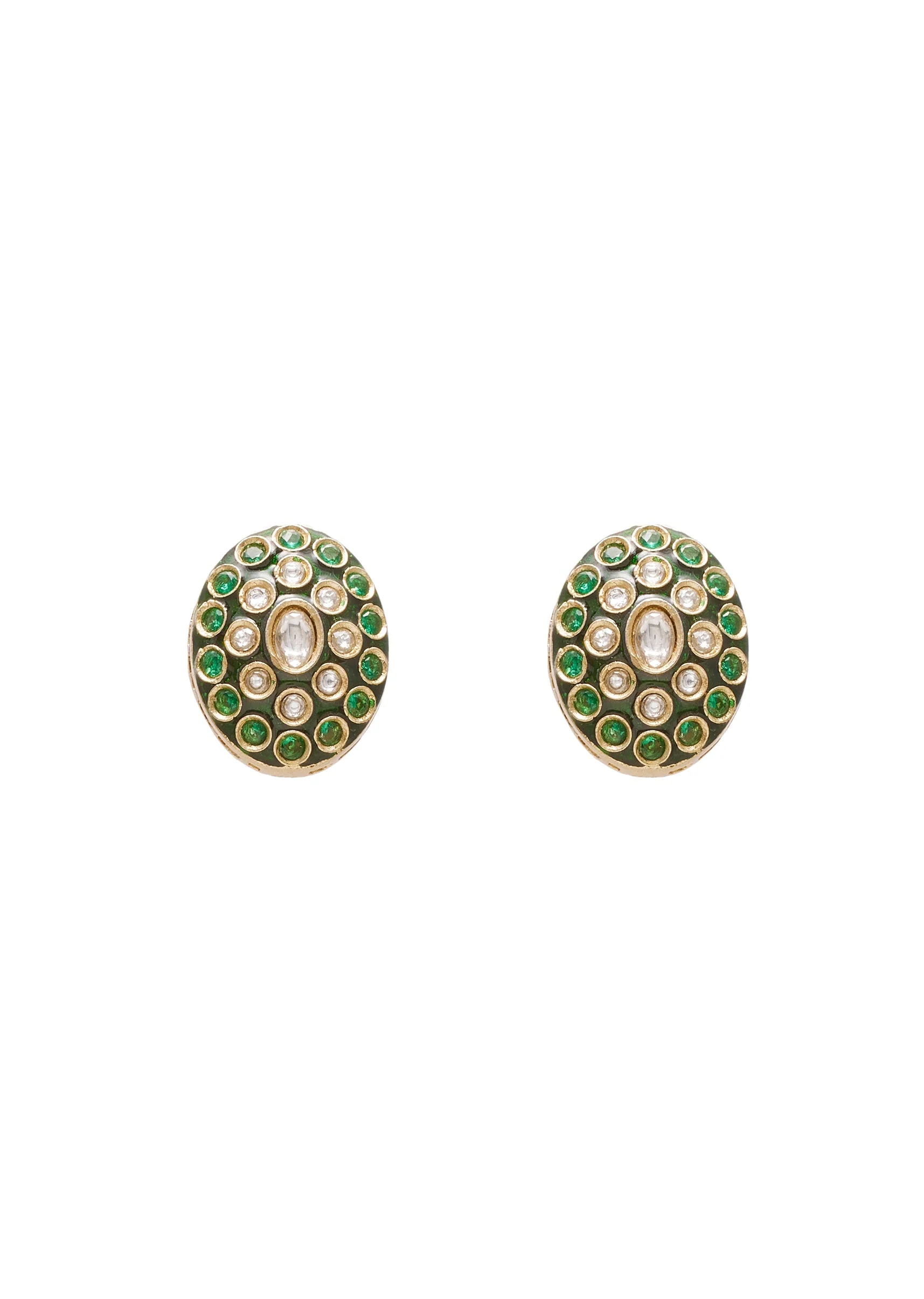 Antique Green And Gold Kundan Polki Necklace Set - Image 4
