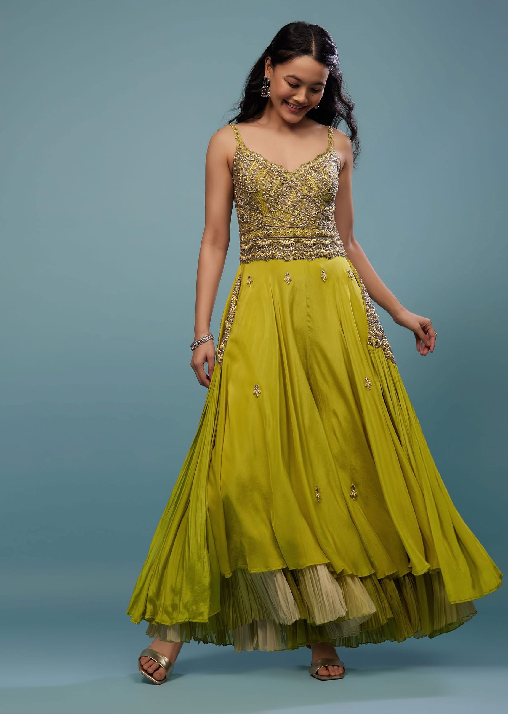 Lime Green Embroidered Jumpsuit In Chinon - Image 4
