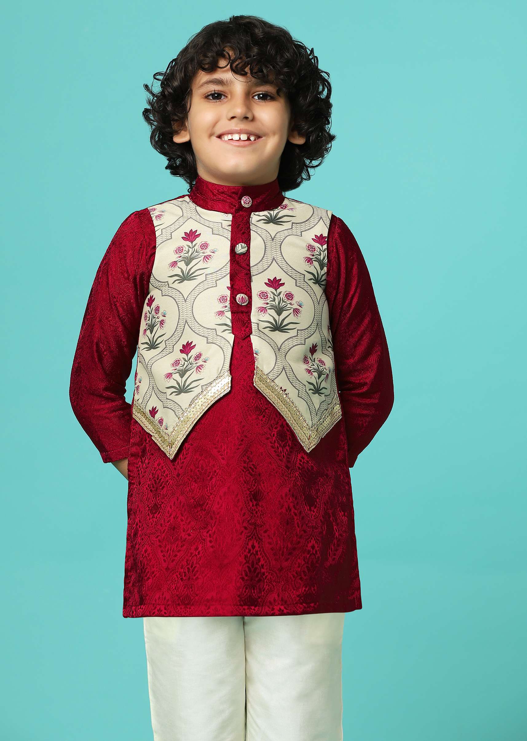 Apple Red Printed Kurta And Pant Set In Cotton - Image 4