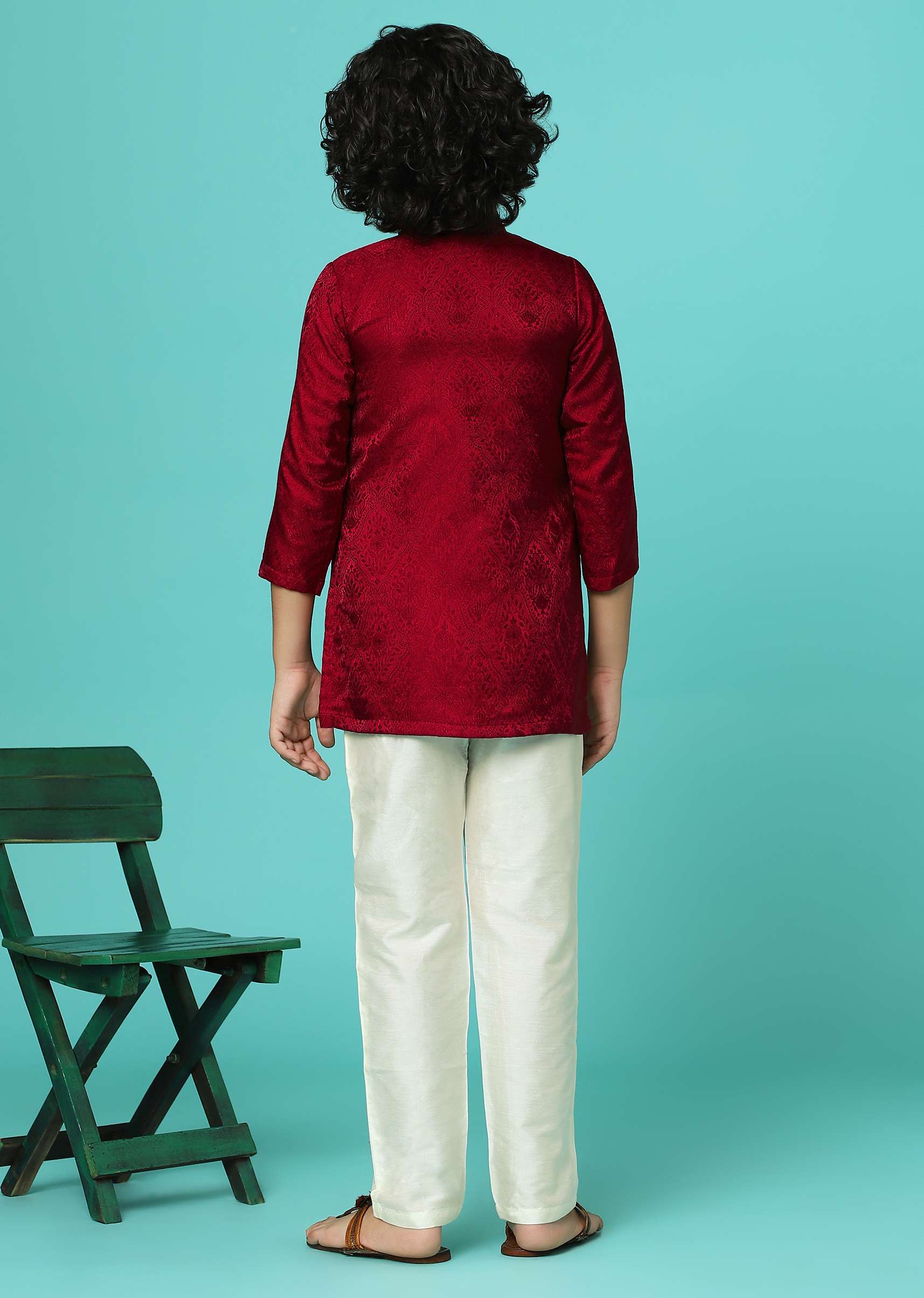 Apple Red Printed Kurta And Pant Set In Cotton - Image 5