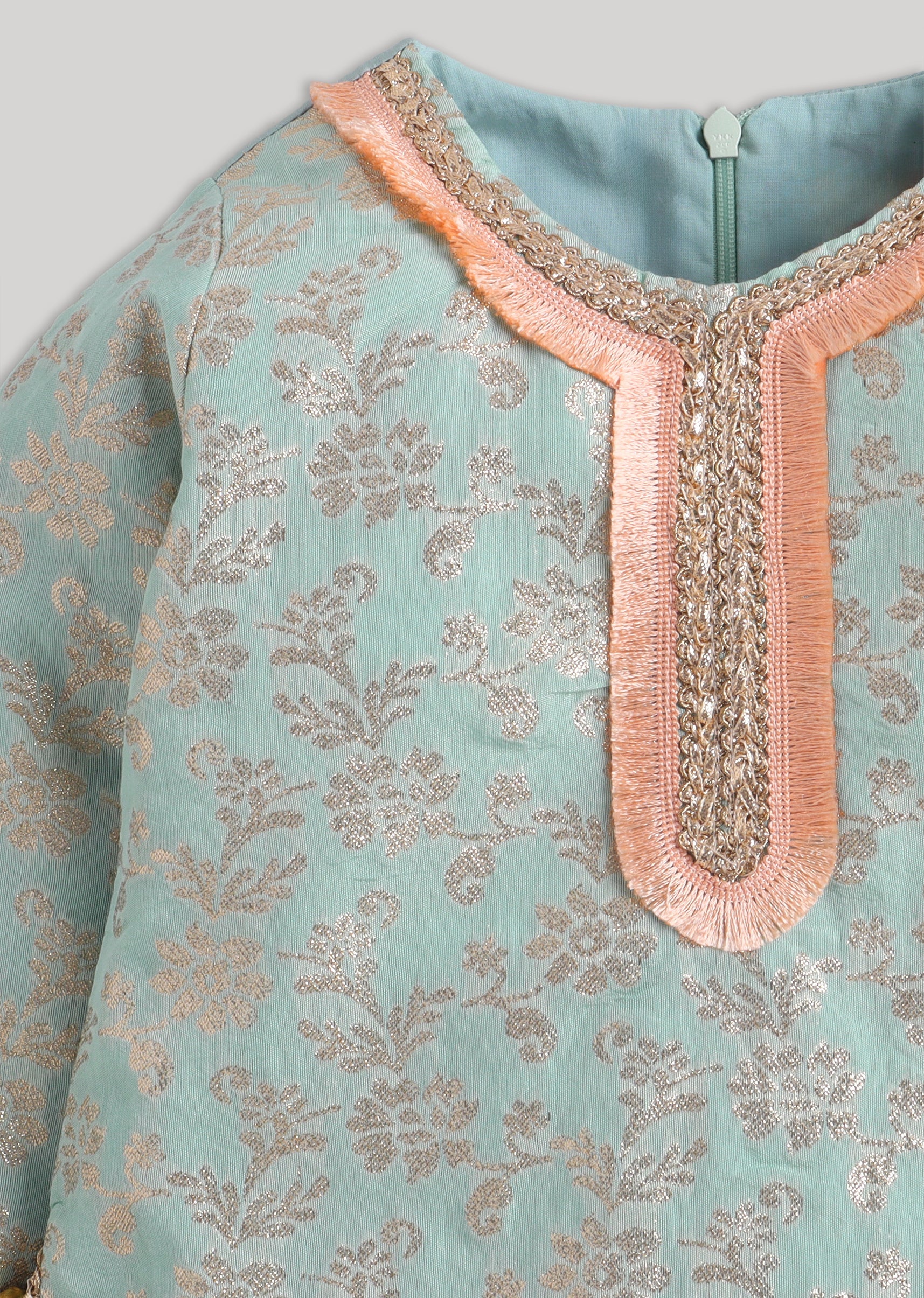 Aqua And Peach Salwar Kameez Set with Dupatta - Image 4