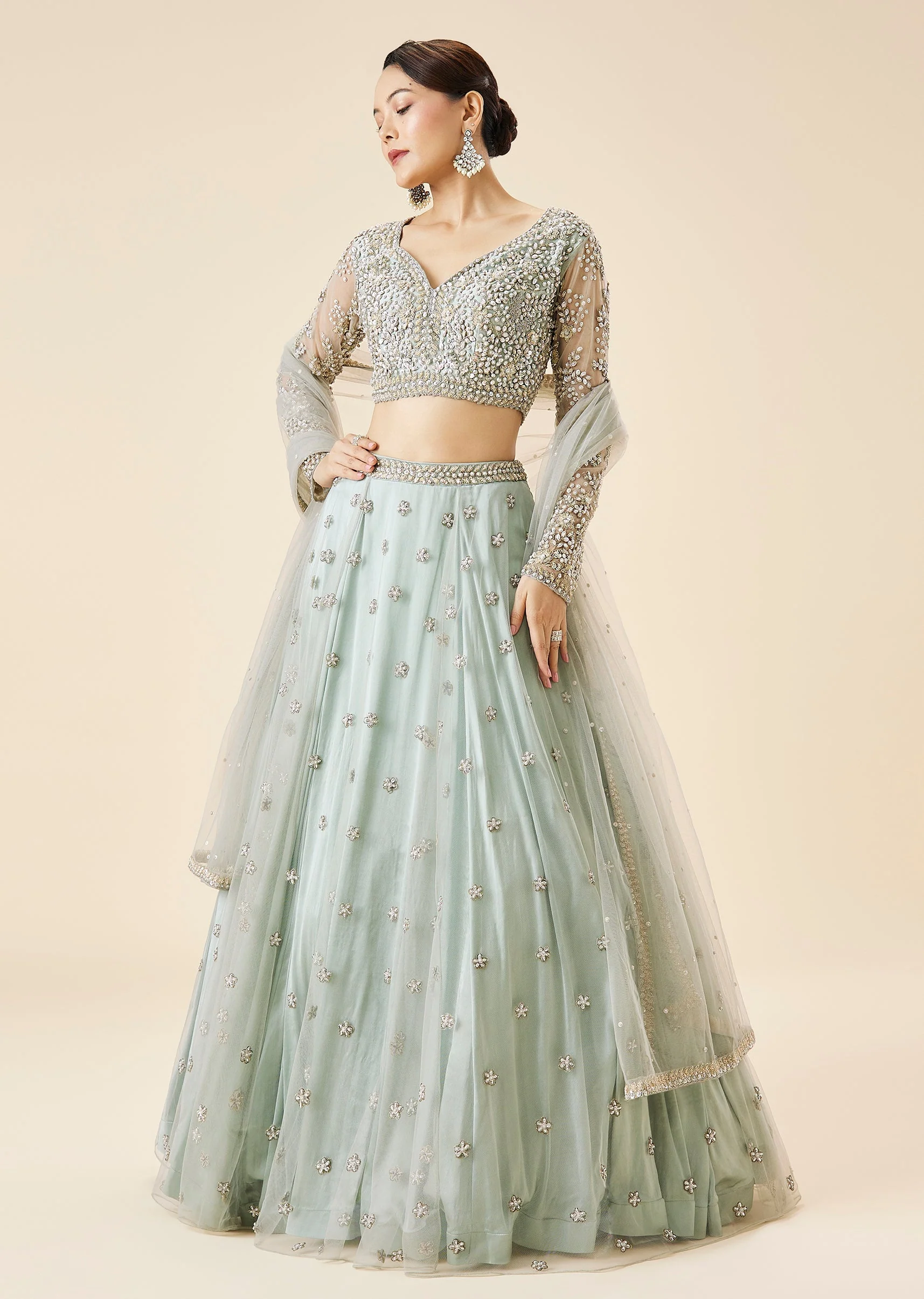 Aqua Blue Bridal Lehenga Set With Dupatta - Image 4