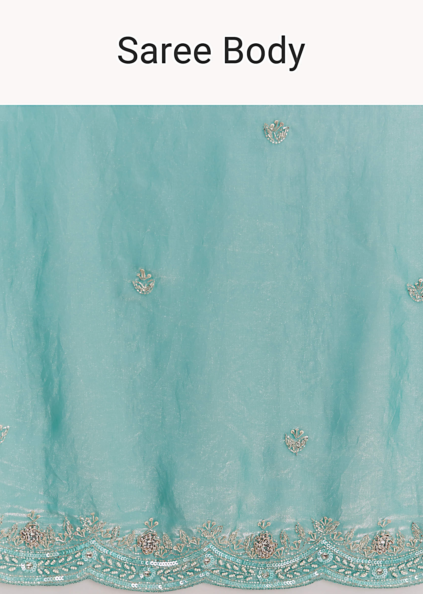 Aqua Blue Chinon Saree With Floral Embroidery - Image 9