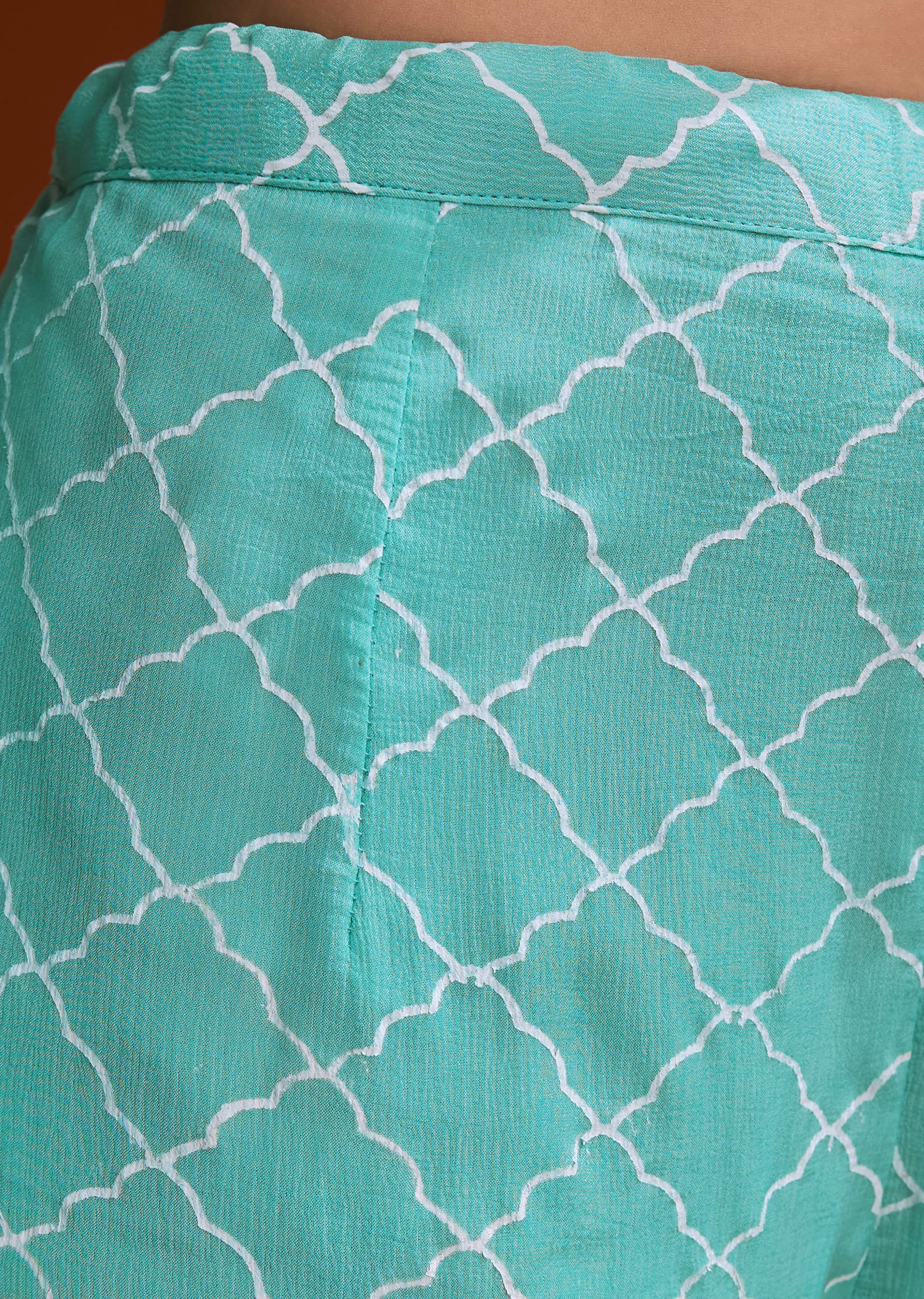 Aqua Blue Chinon Sharara Set With Cutdana And Sequins - Image 6