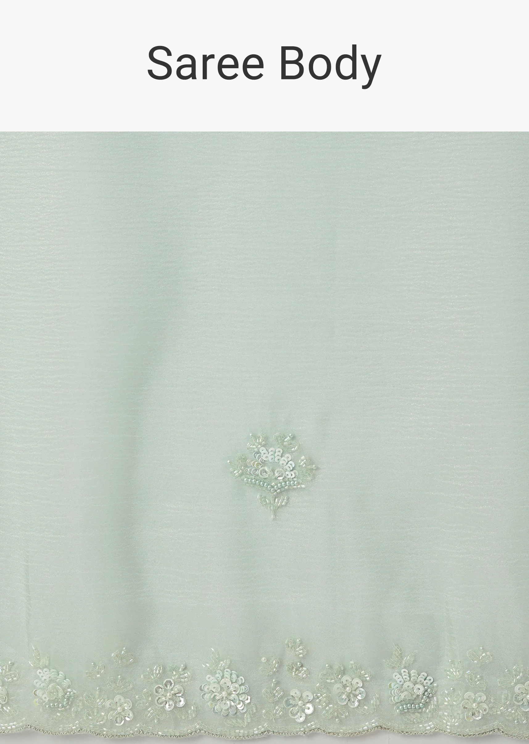 Aqua Blue Crush Tissue Saree With Hand Embroidered Cutdana Sequin Bead Border - Image 9