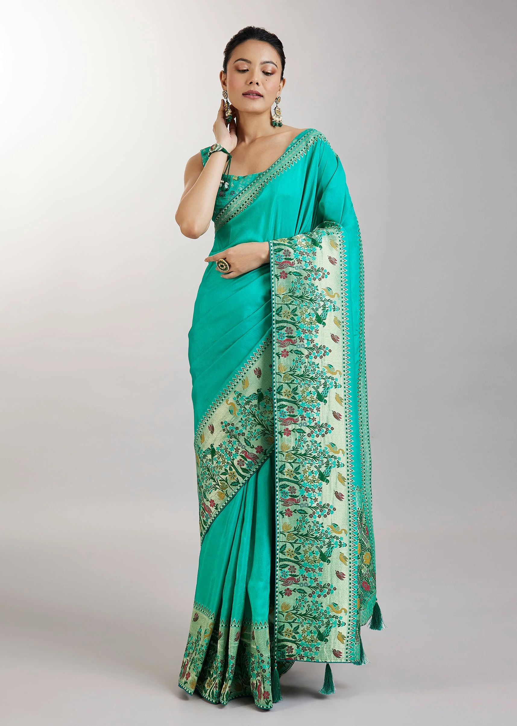 Aqua Blue Dola Silk Paithani Saree