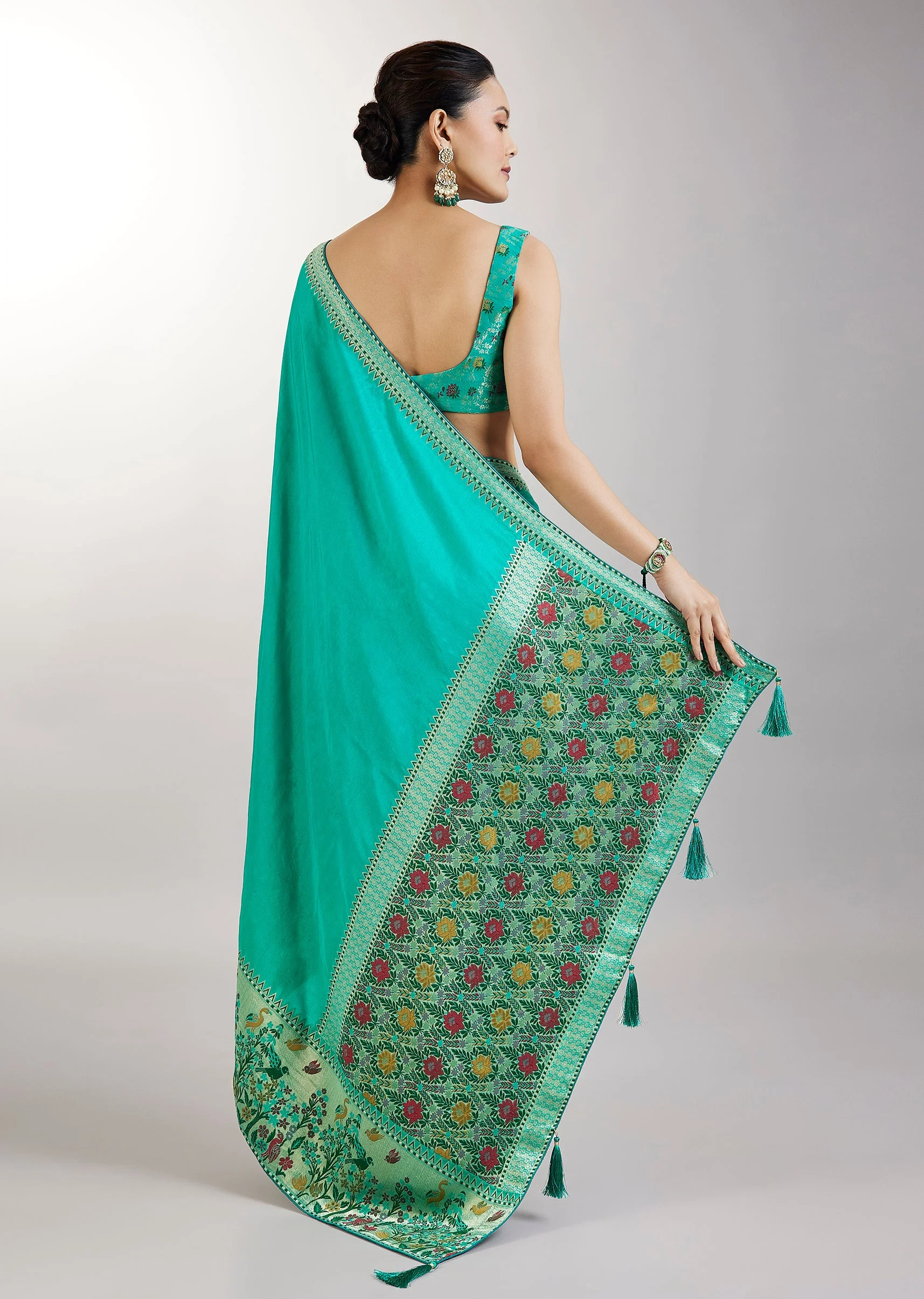 Aqua Blue Dola Silk Paithani Saree - Image 4