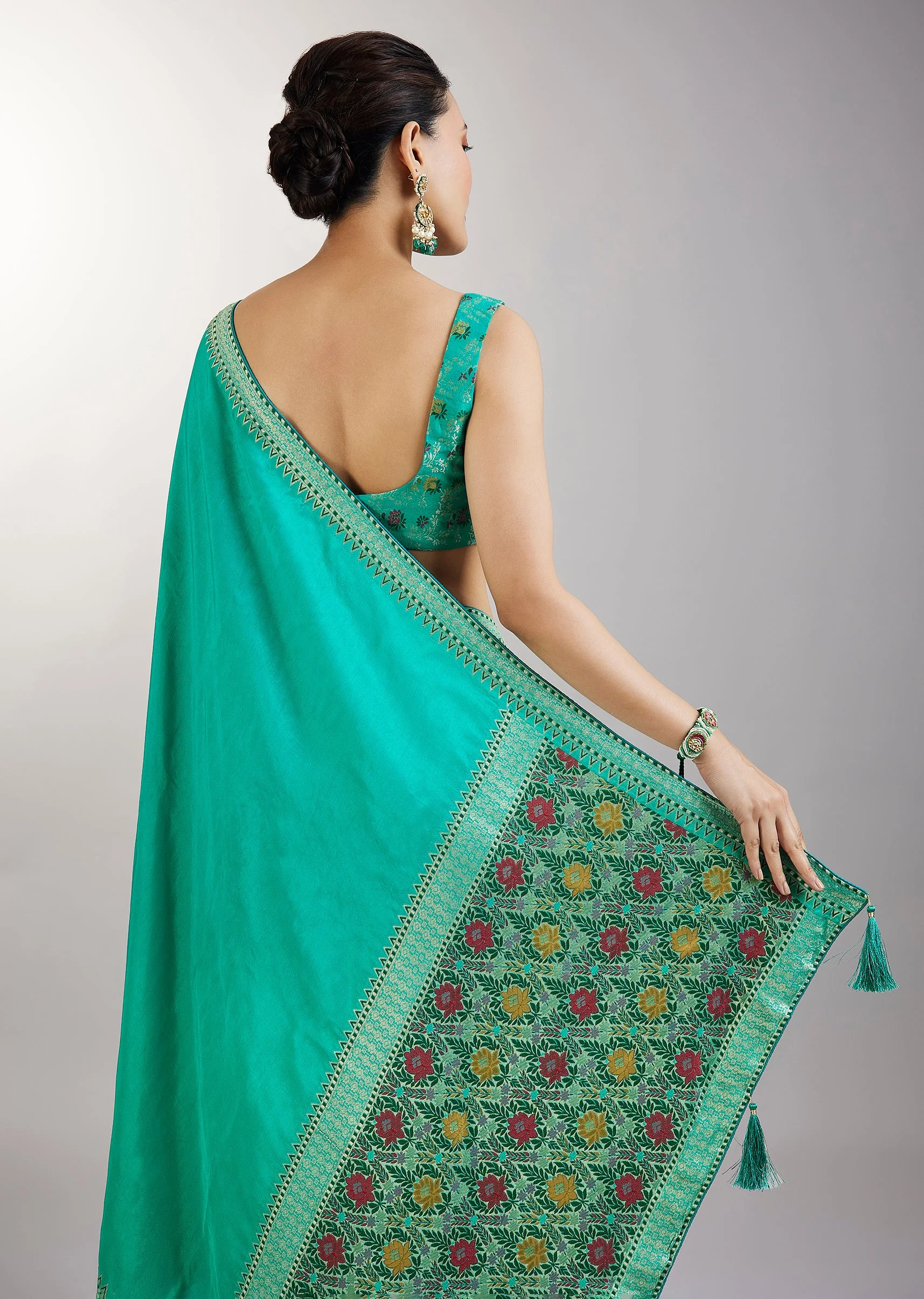 Aqua Blue Dola Silk Paithani Saree - Image 6