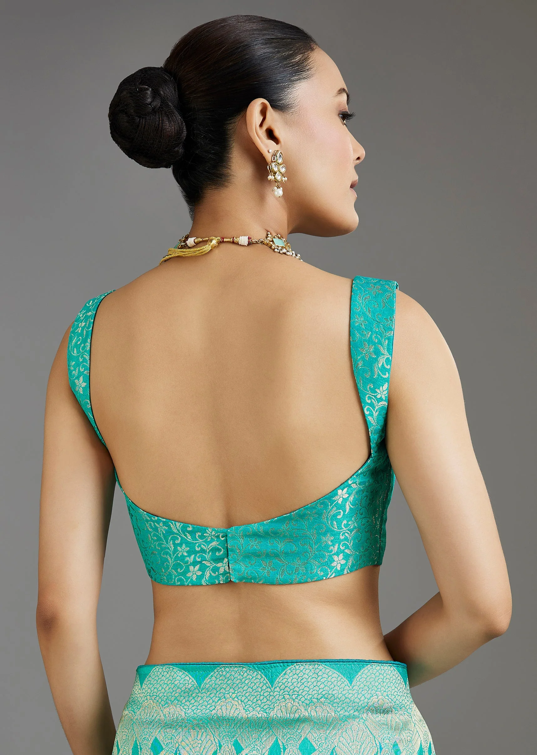 Aqua Blue Dola Silk Saree - Image 8