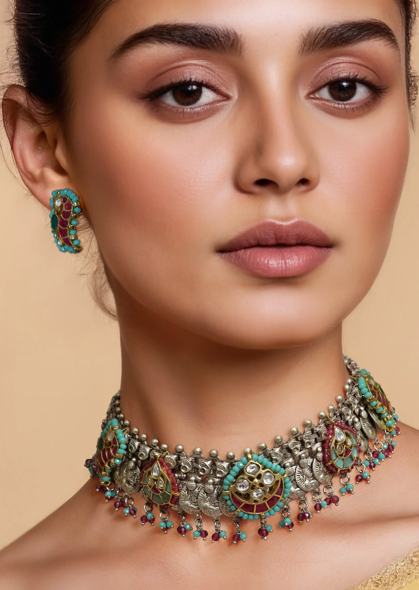 Aqua Blue Fusion Bead Drop Necklace and Earring Set