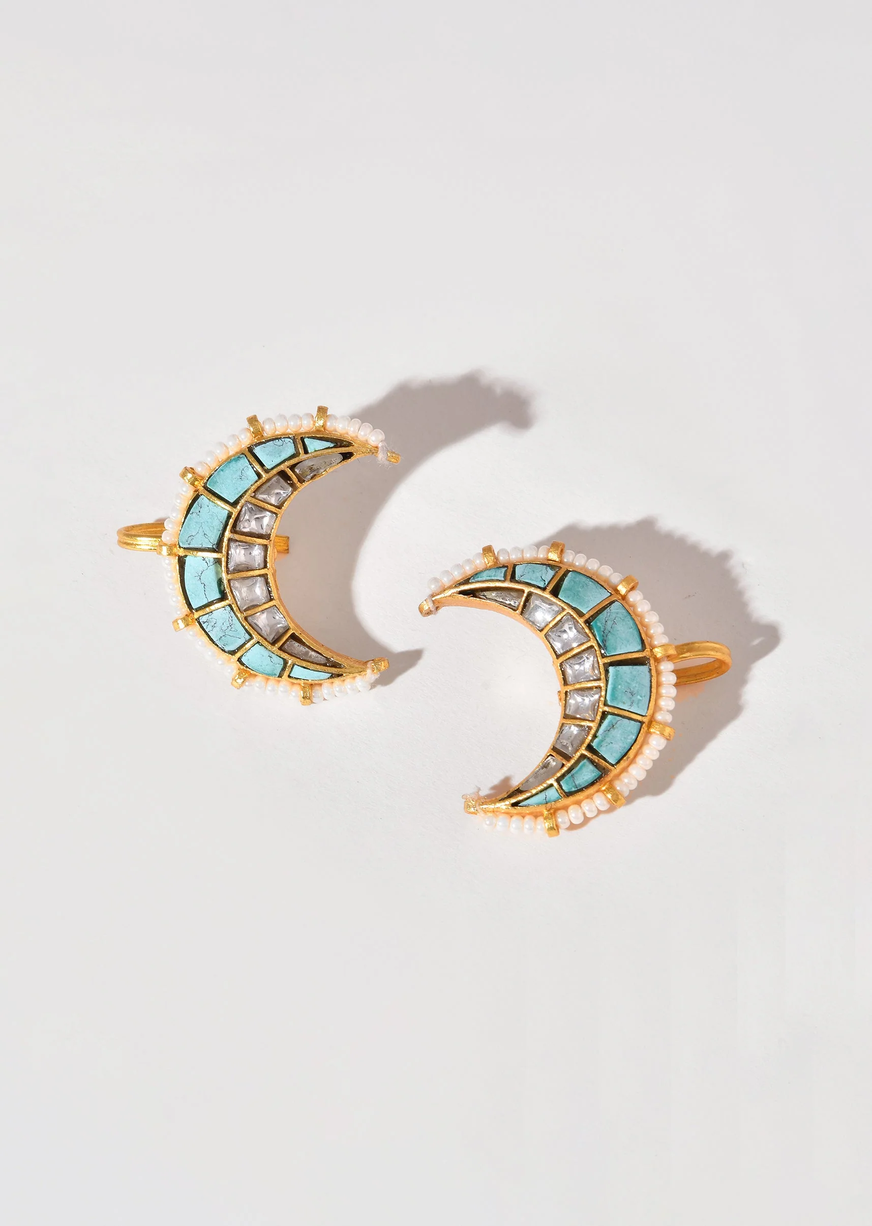 Aqua Blue Gold Earrings With Pachi Kundan - Image 2