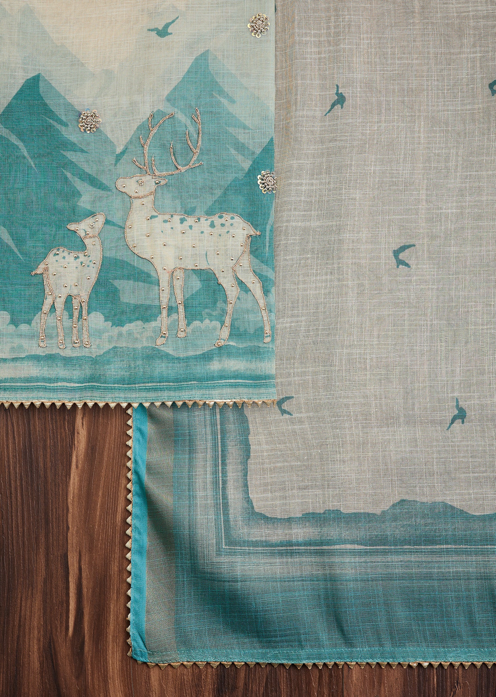 Aqua Blue Linen Unstitched Suit - Image 2