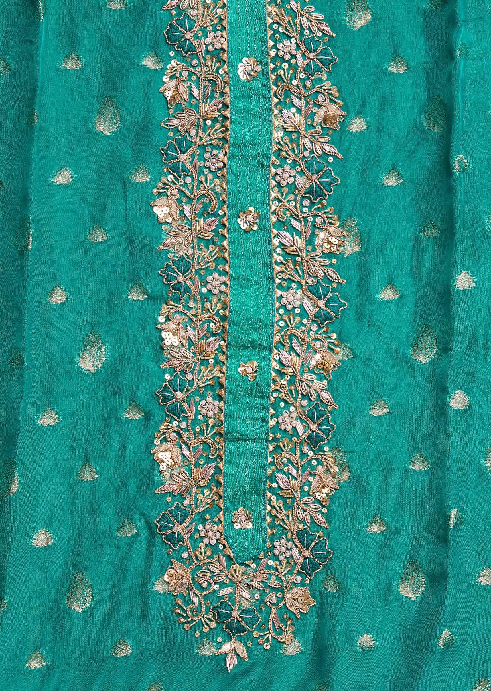 Aqua Blue Organza Brocade Unstitched Suit Set - Image 2