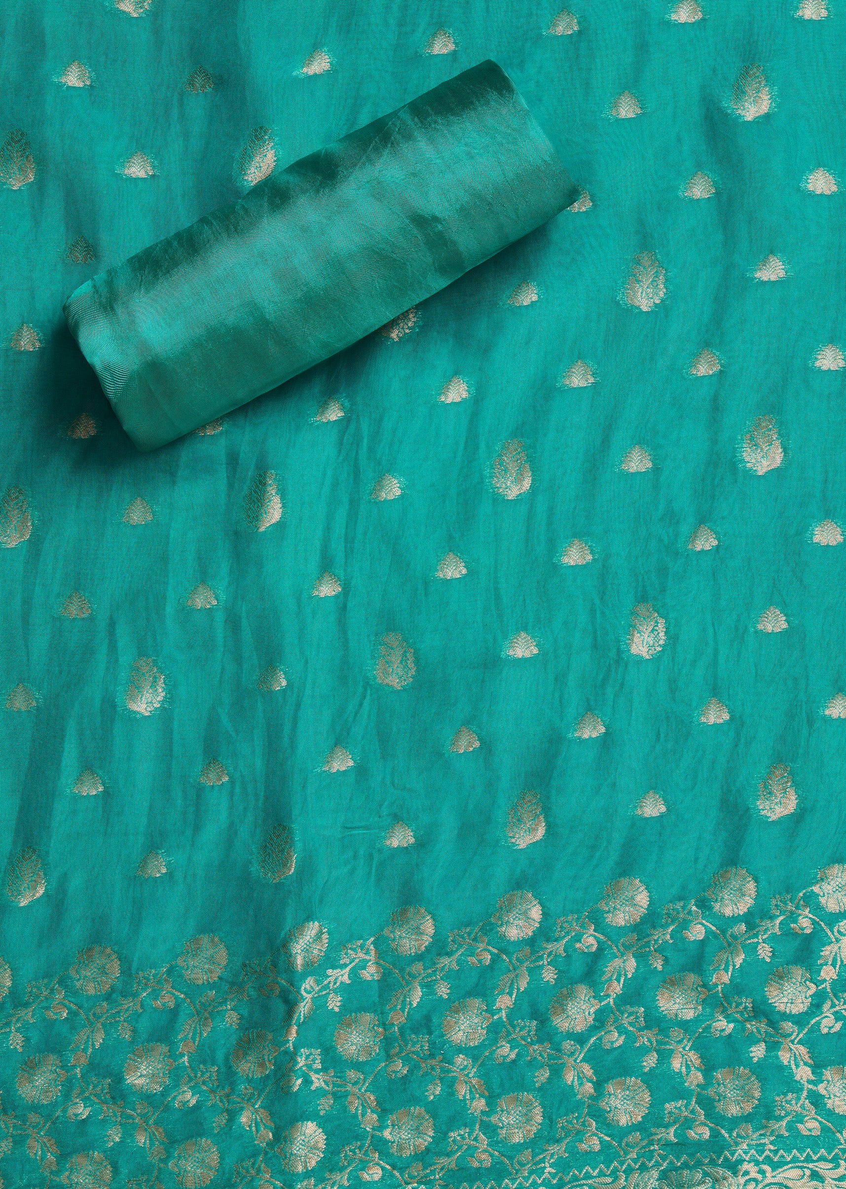 Aqua Blue Organza Brocade Unstitched Suit Set - Image 4