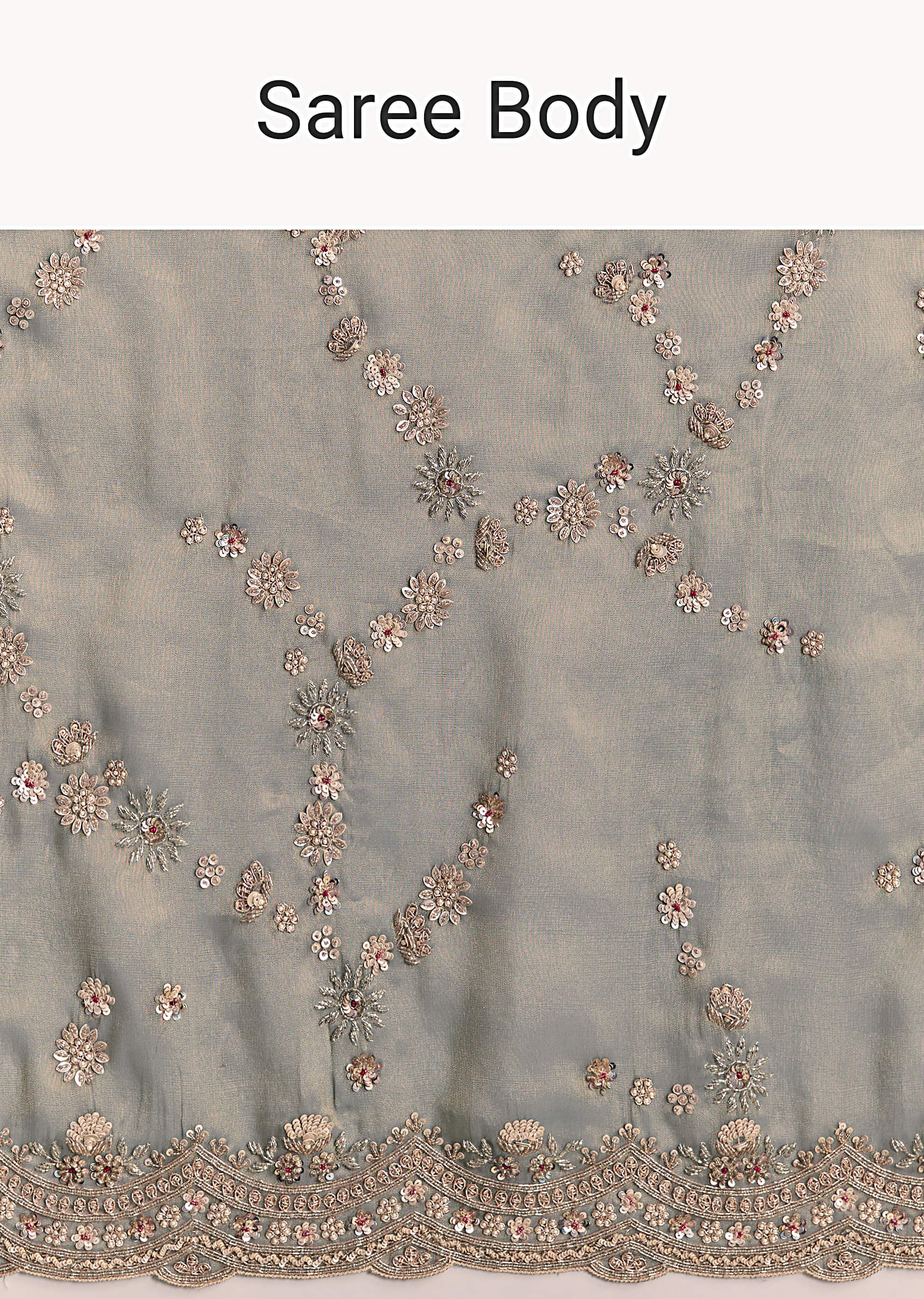 Aqua Blue Tissue Embroidered Saree With Cutdana And Stone Work - Image 9