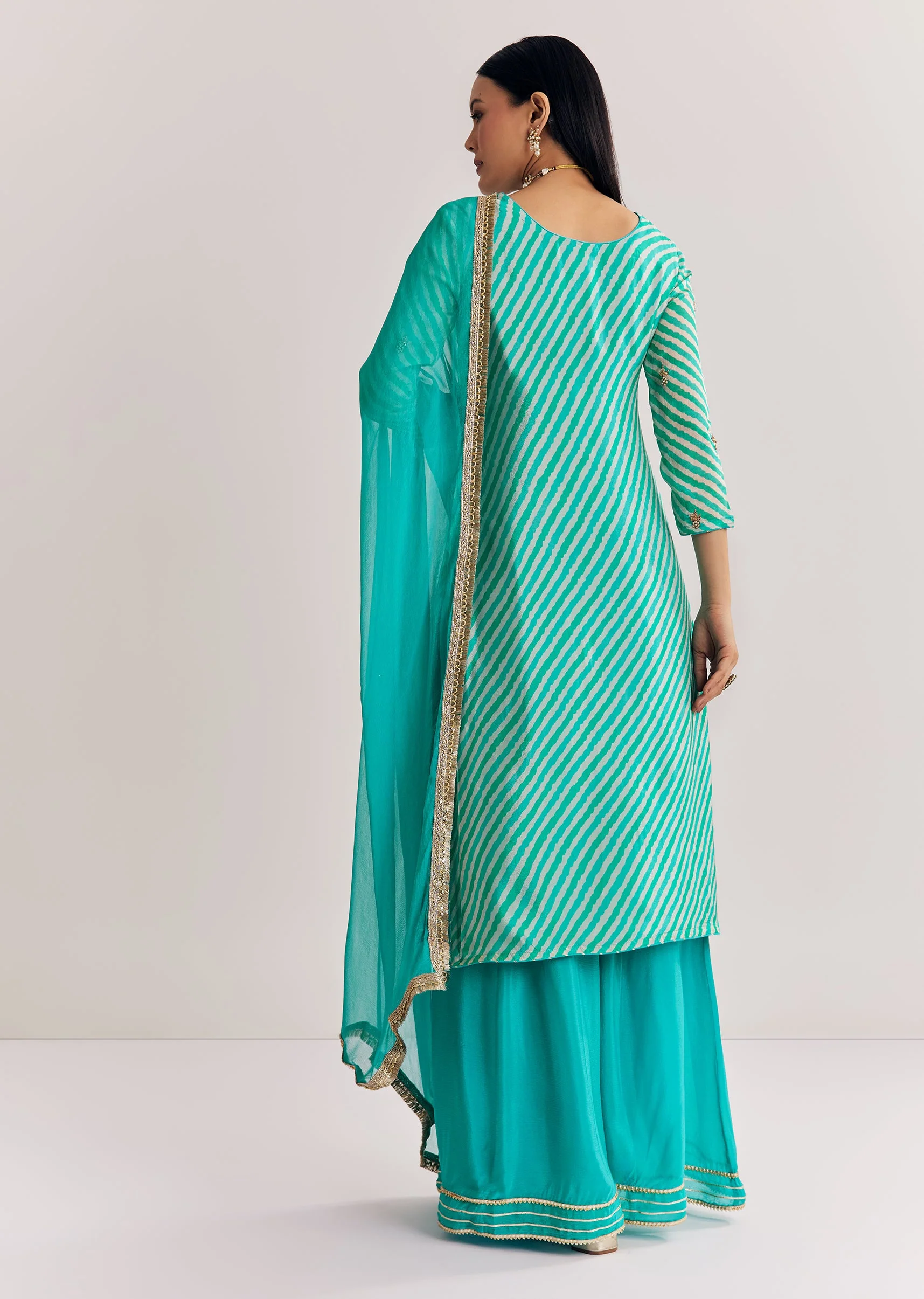 Aqua Festive Duo – Leheriya Suit For Her And Jacket Kurta Set For Him - Image 4