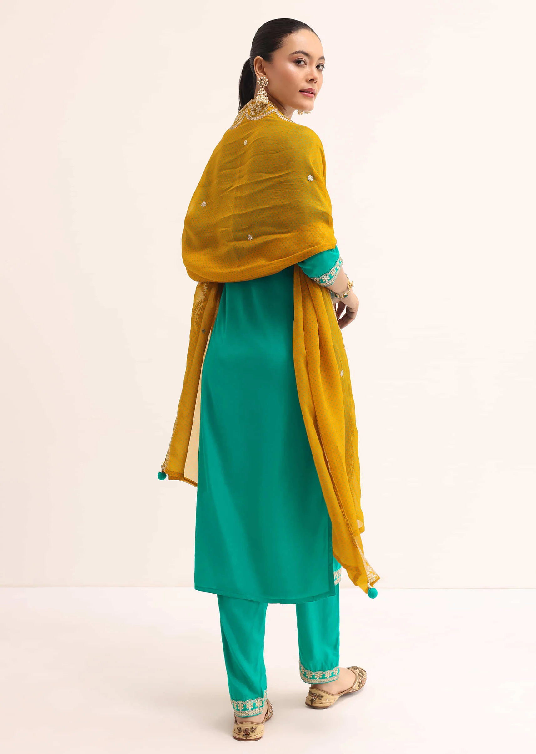 Aqua Green Cotton Silk Kurta Set With Dupatta - Image 5