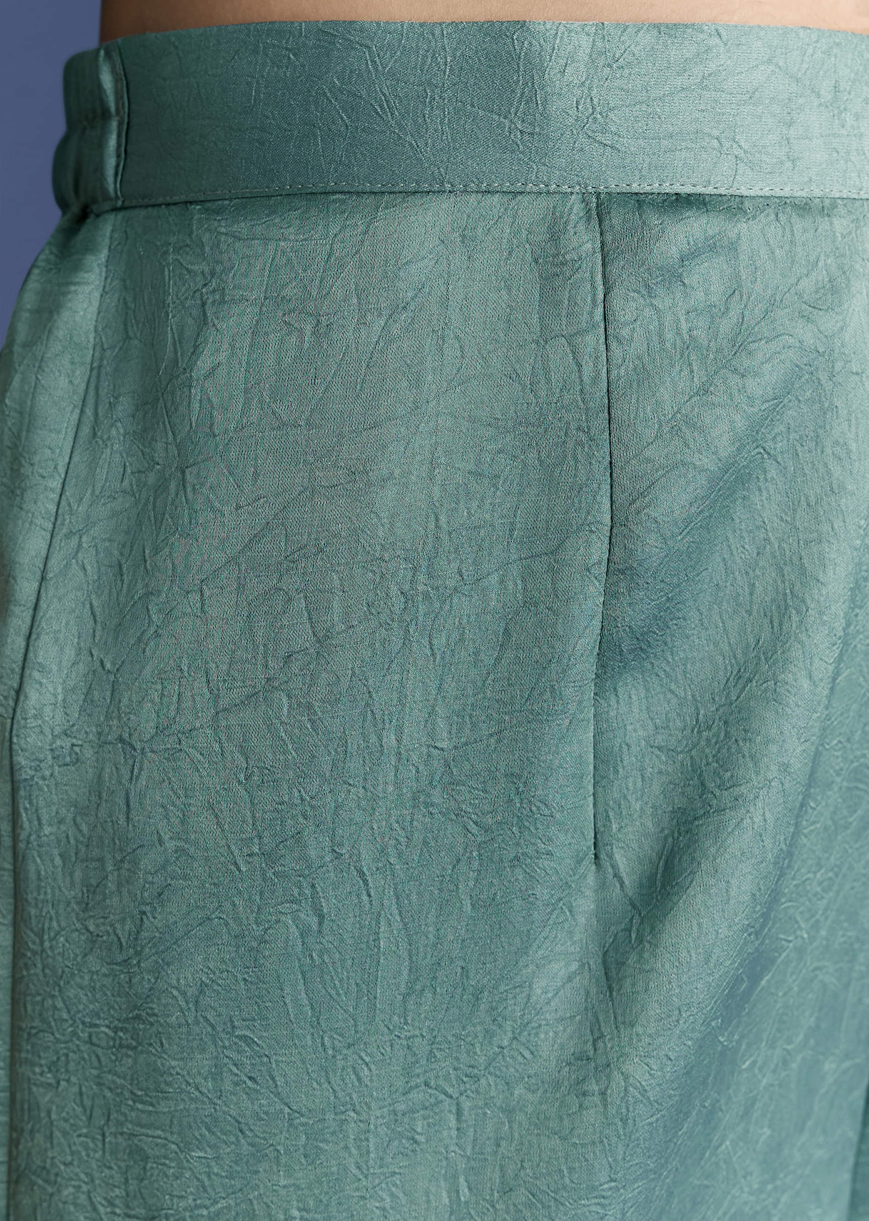 Aqua Green Crush Silk Kurta Set With Resham And Beads Work - Image 6