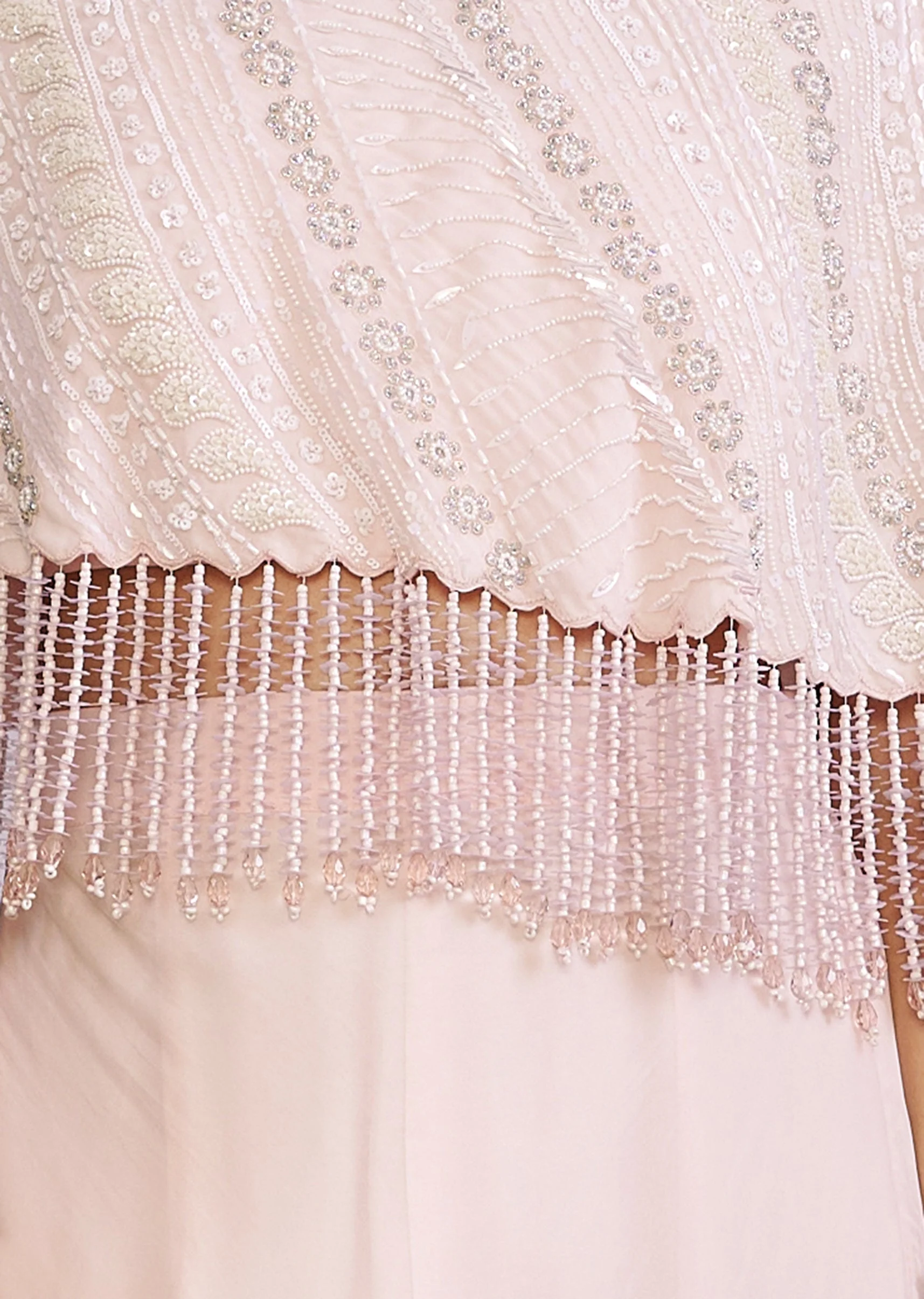 Baby Pink Cape Lehenga With Moti Sequin Cut Dana Work - Image 6