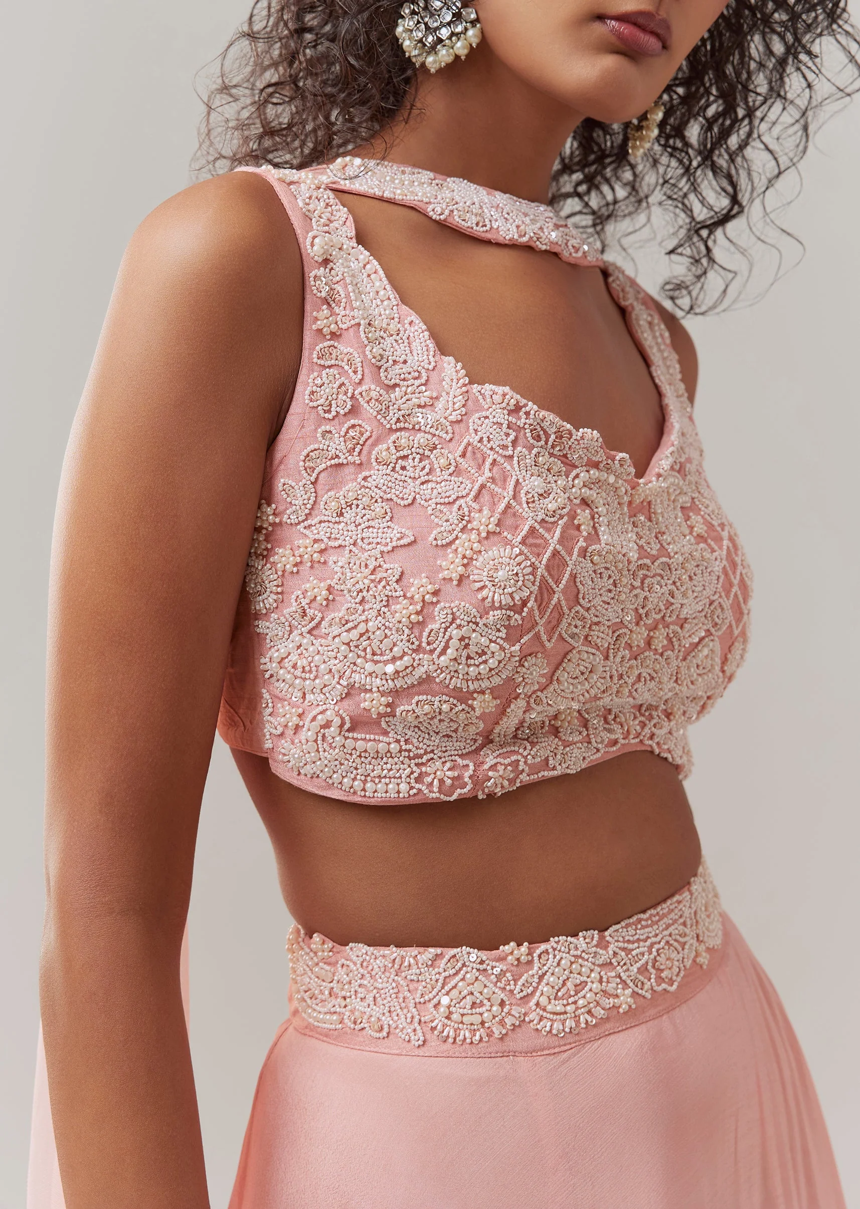 Baby Pink Chinon Silk Lehenga Set - Image 2