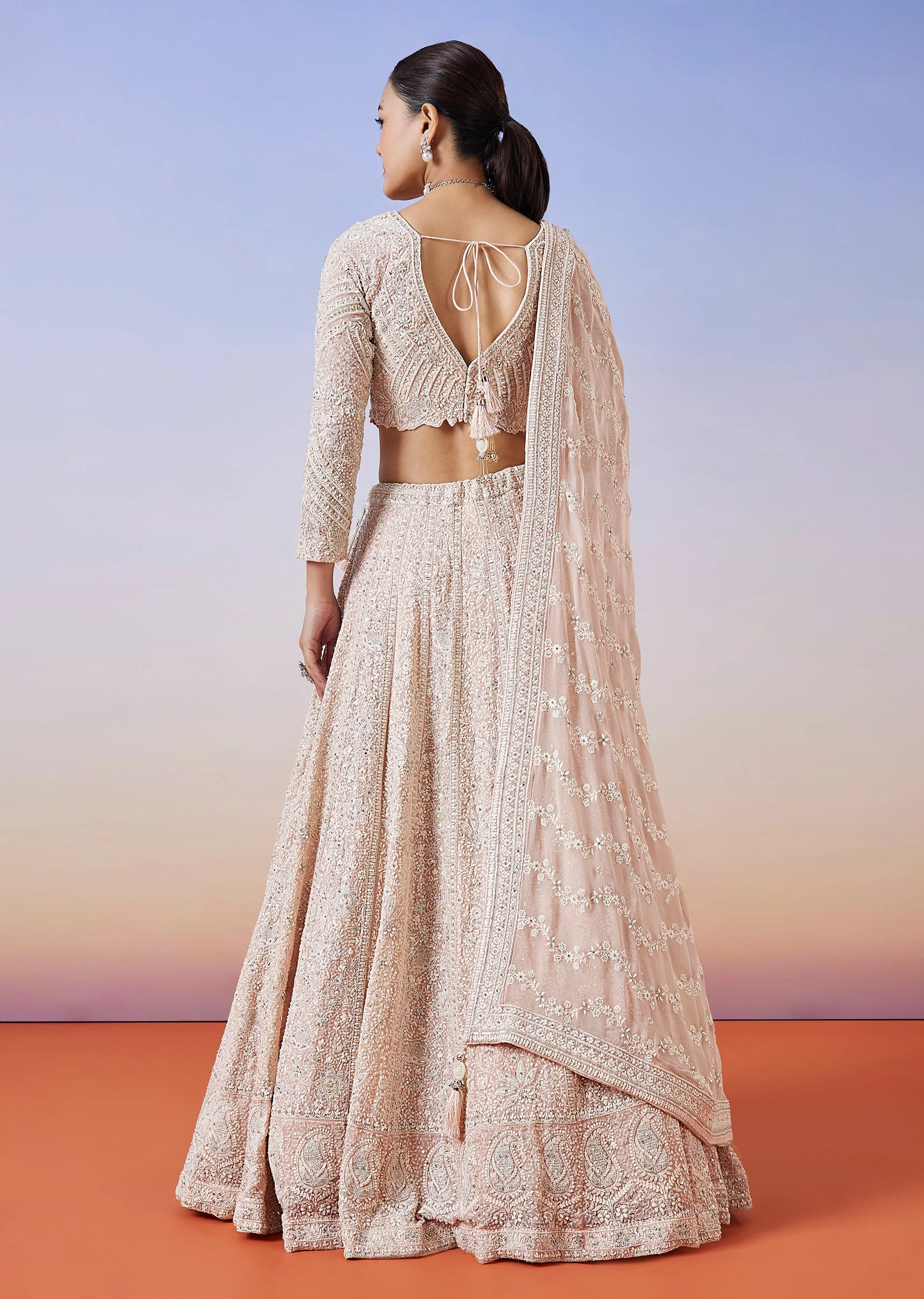 Baby Pink Lucknowi Chikankari Lehenga With Dupatta - Image 2