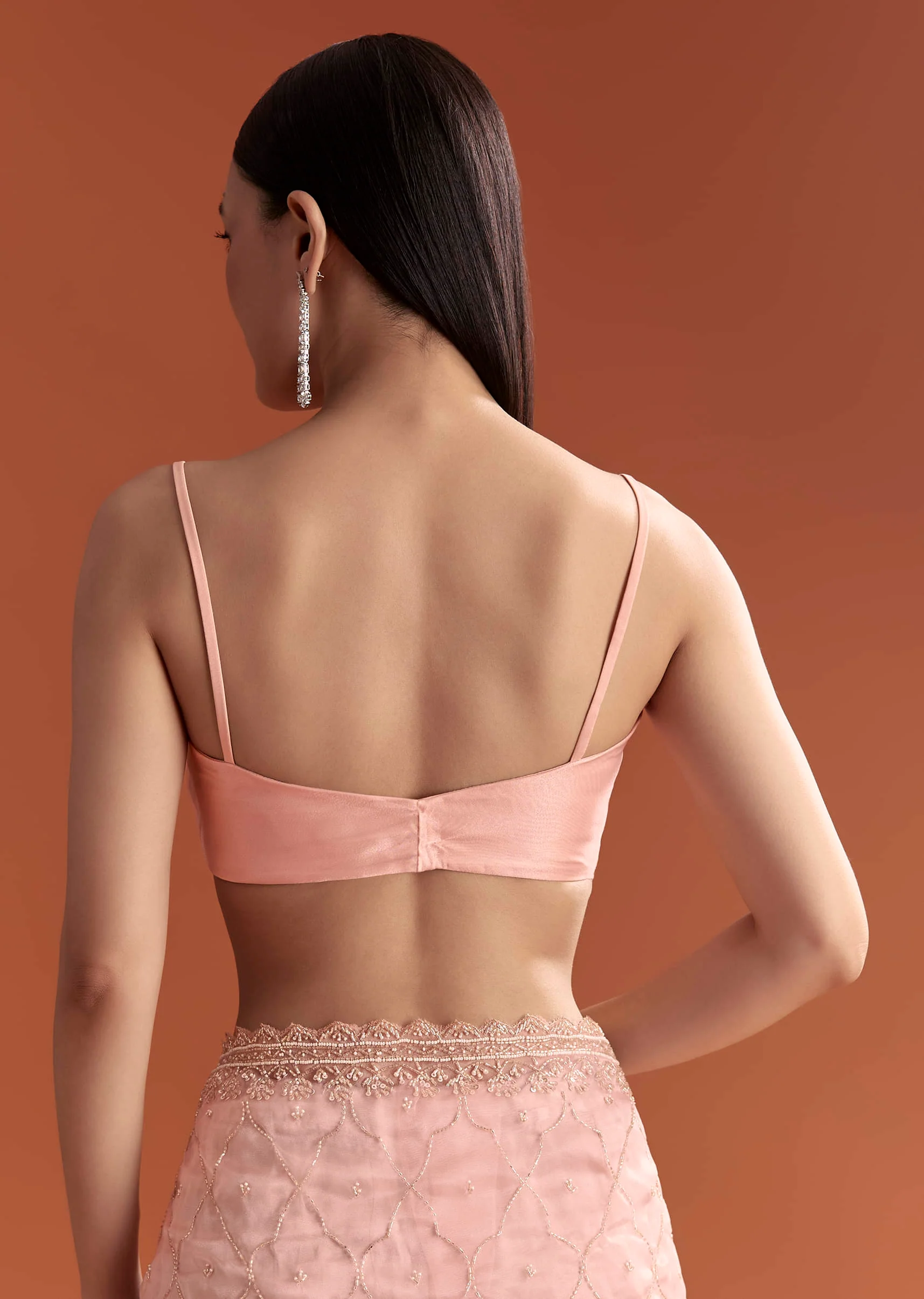 Baby Pink Organza Embroidered Saree With Jaal Work - Image 7