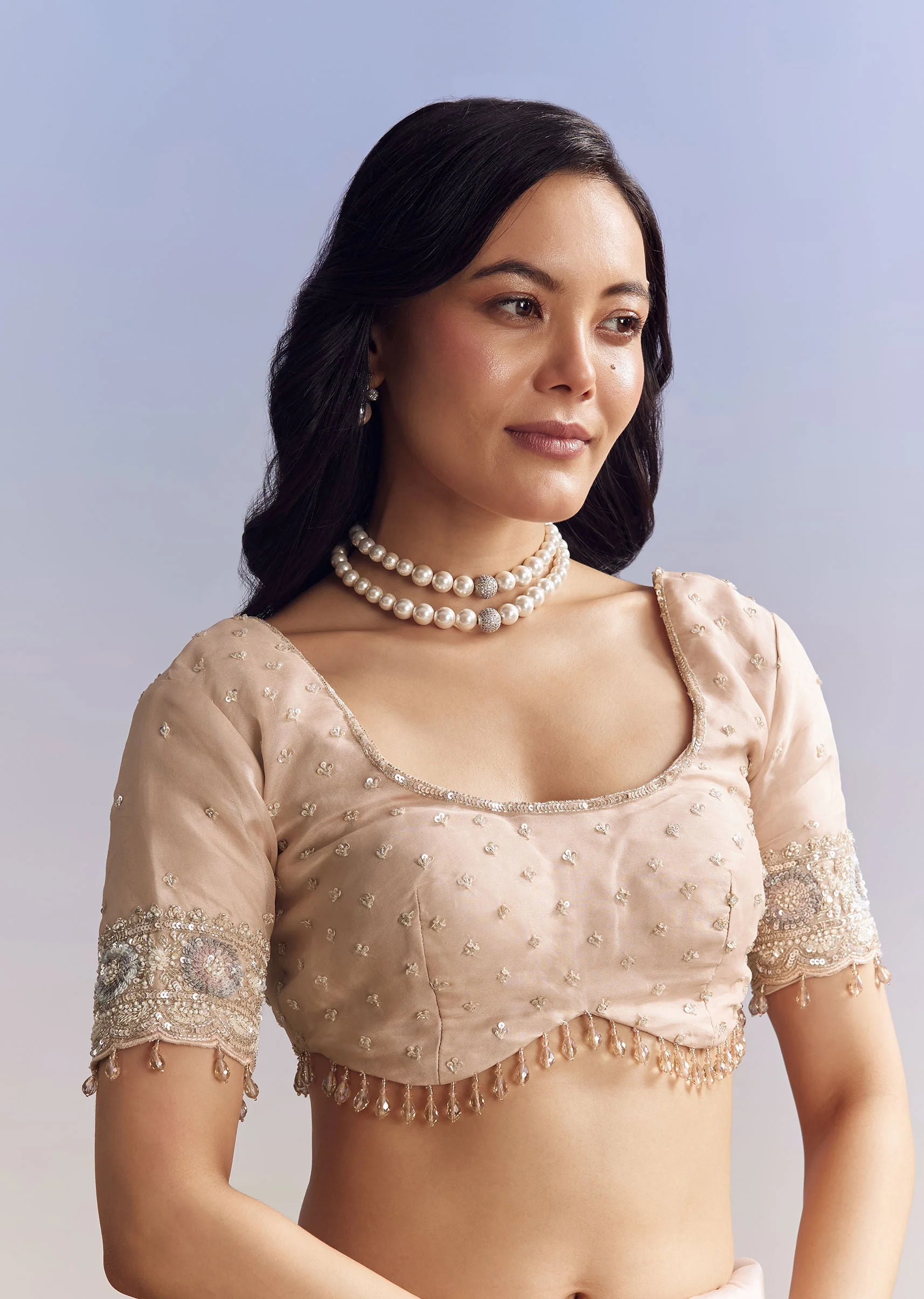Baby Pink Organza Saree With Chikankari Threadwork And Beaded Embroidery - Image 7