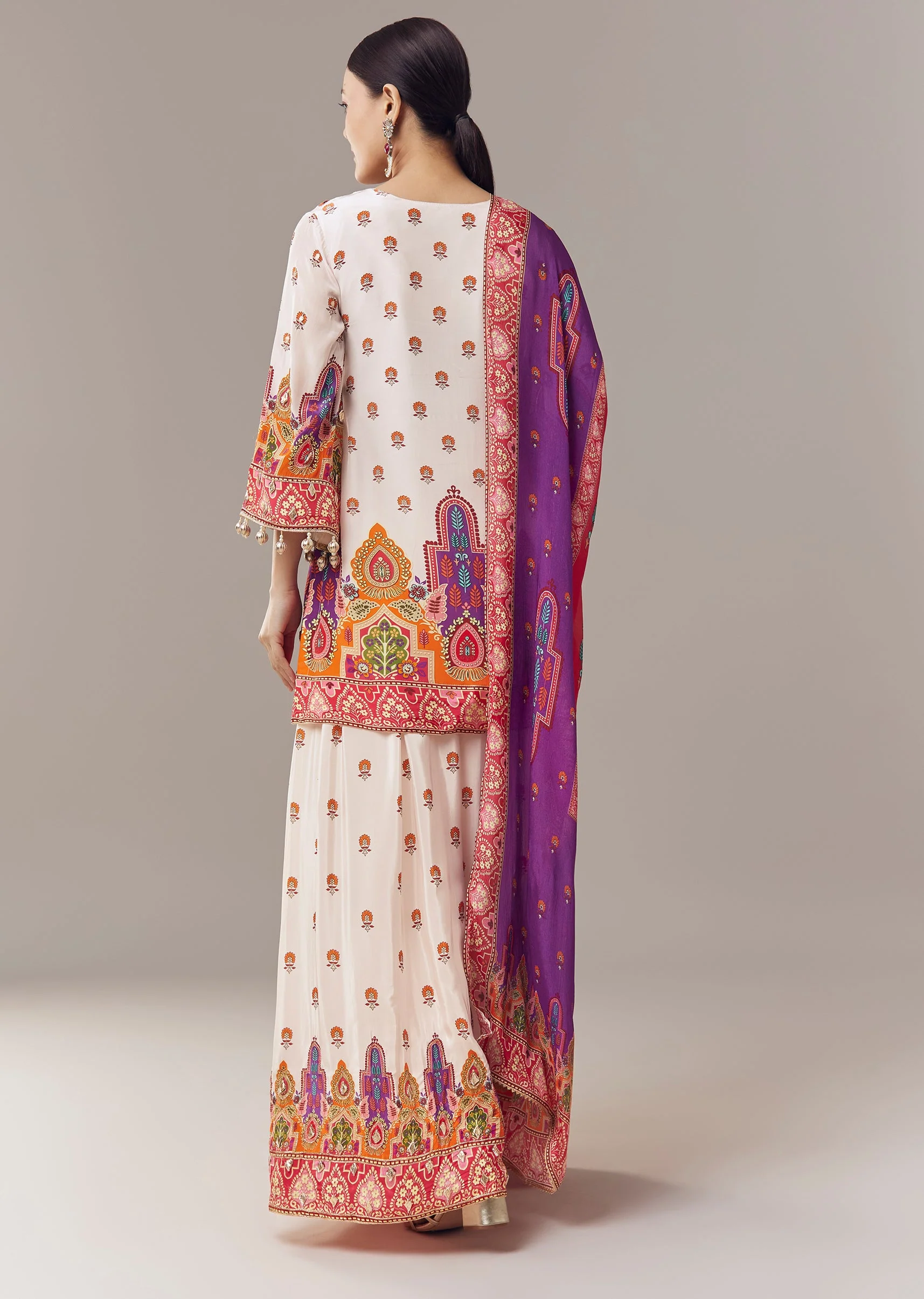 Baby Pink Sharara Suit In Indie Print With Mirror And Gotta Work And Dupatta - Image 5
