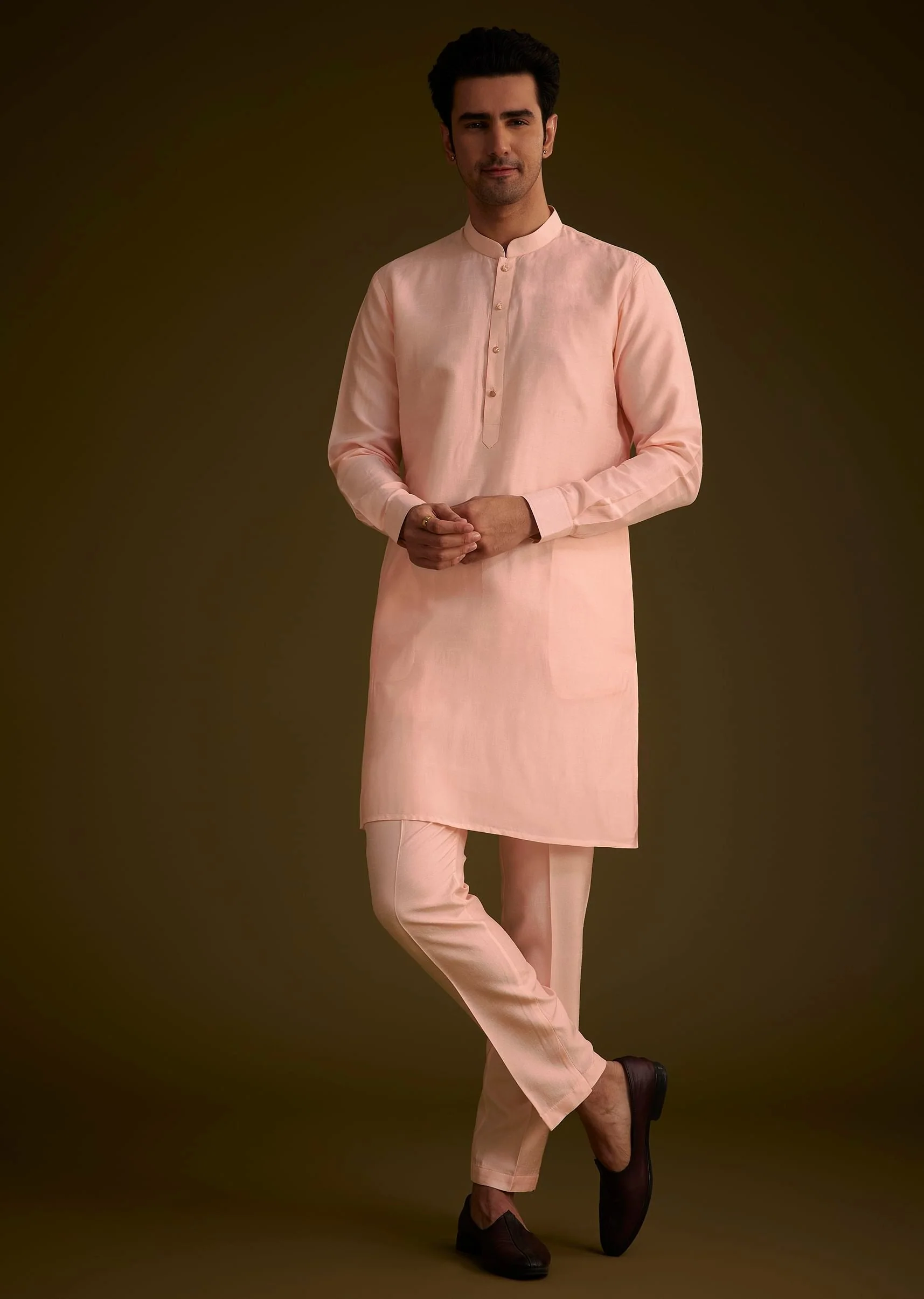 Baby Pink Silk Jacket Set With Nature Themed Patch Work - Image 6
