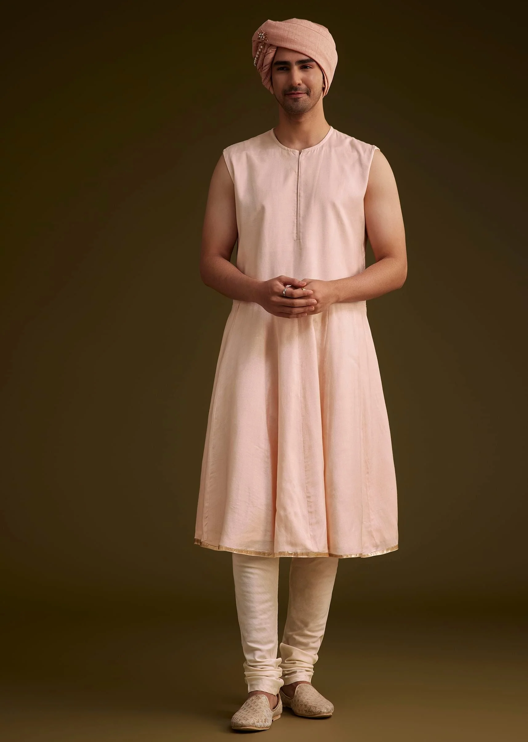 Baby Pink Silk Sherwani Set With Resham Embroidery - Image 6