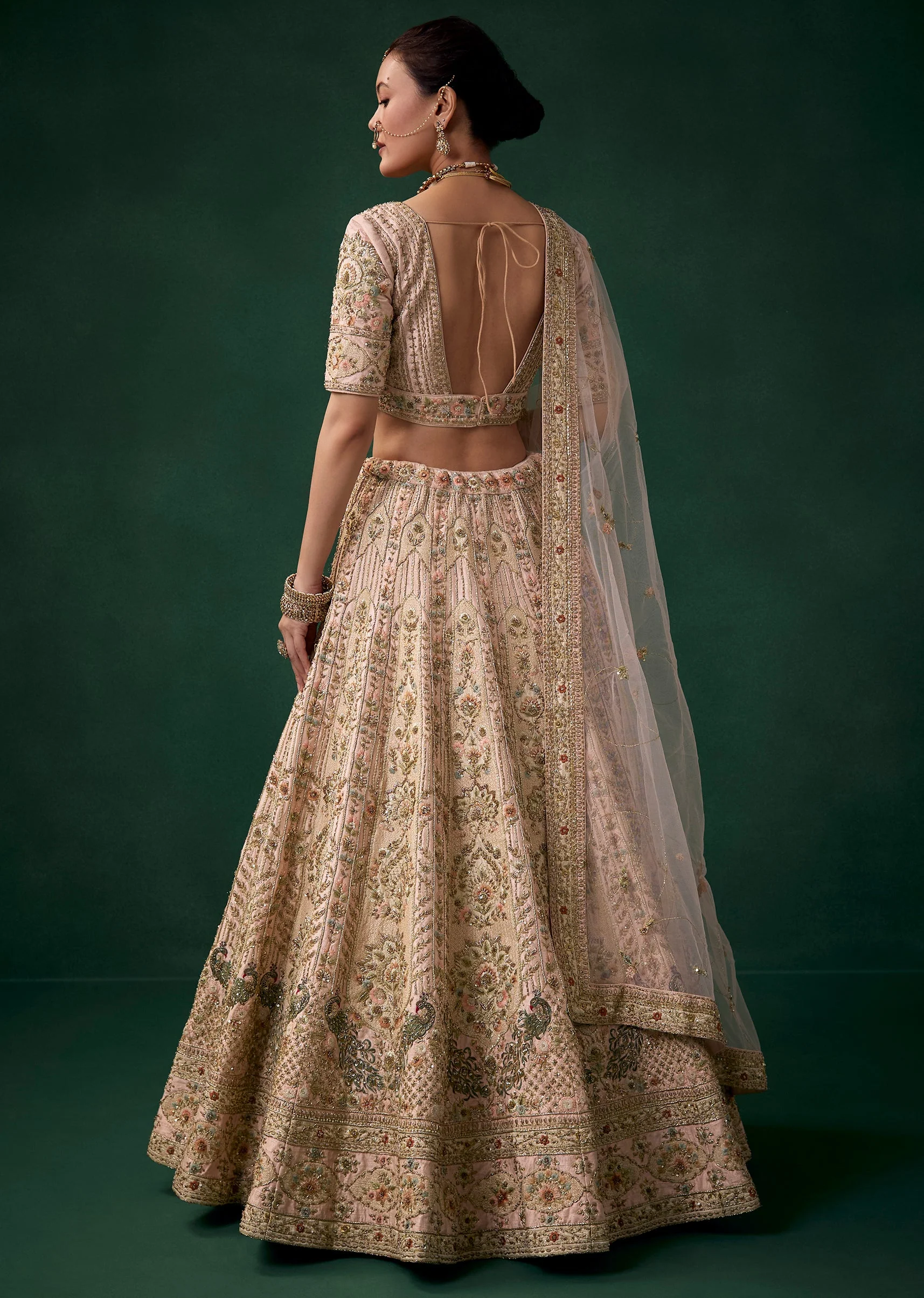 Baby Pink Stone Embroidered Bridal Lehenga Set - Image 2